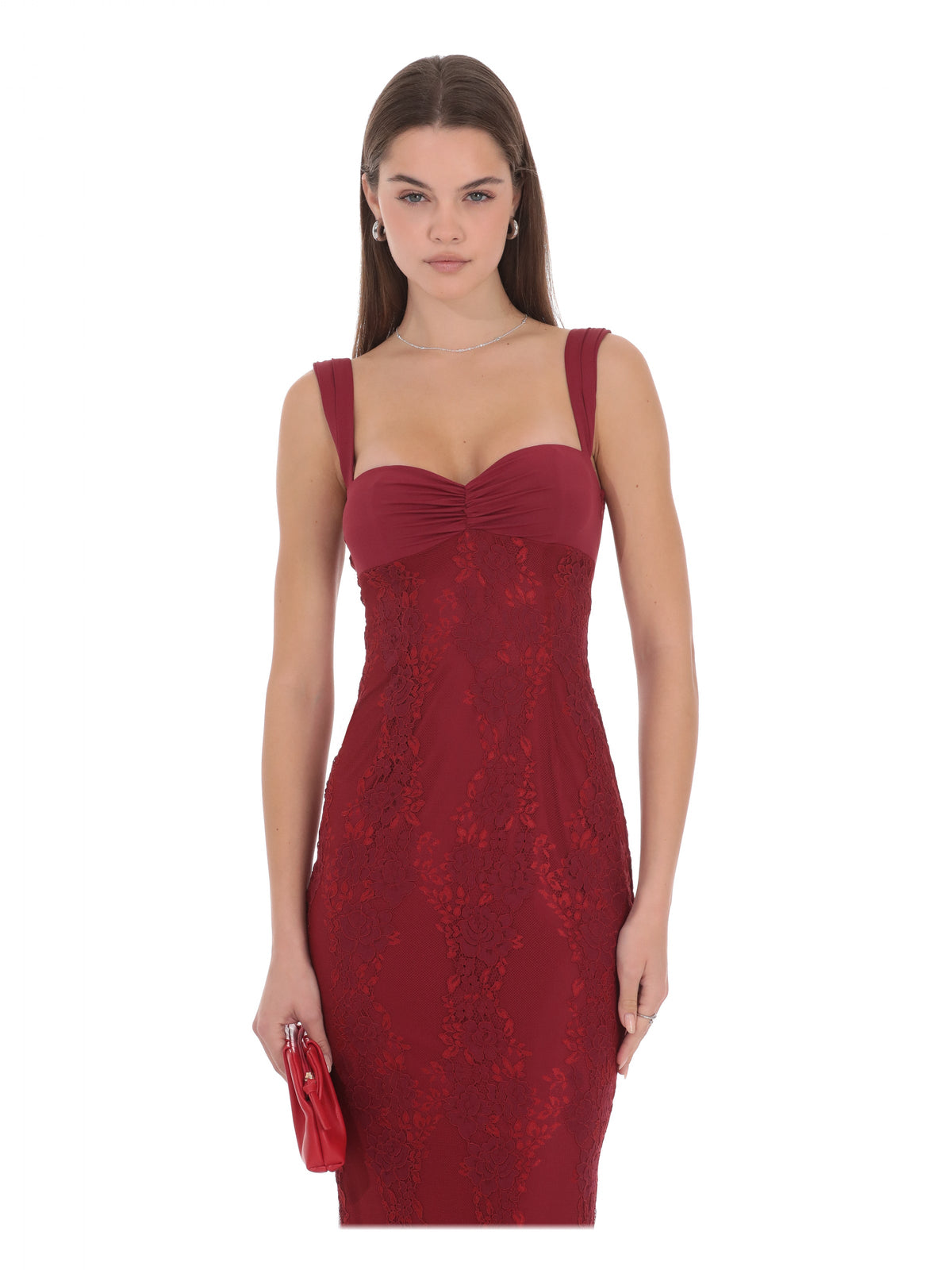 Burgundy bridesmaid dress with a-line detailing