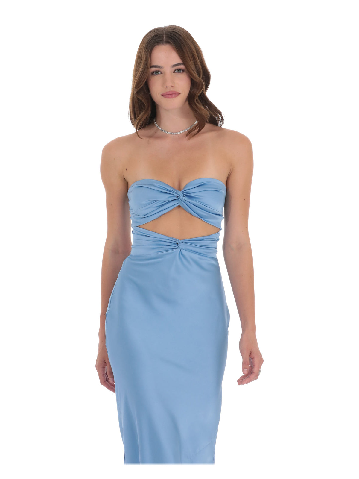 Light Blue bridesmaid dress with cut-out detailing