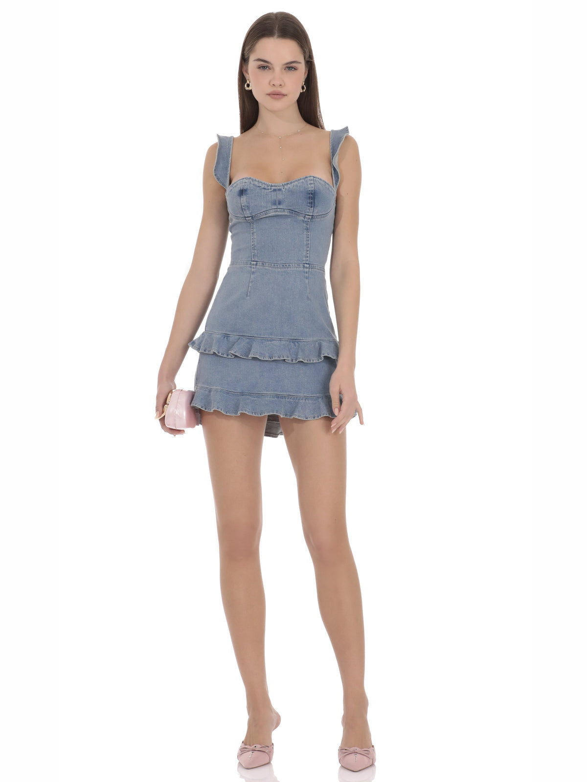 Blue homecoming dress with a-line detailing
