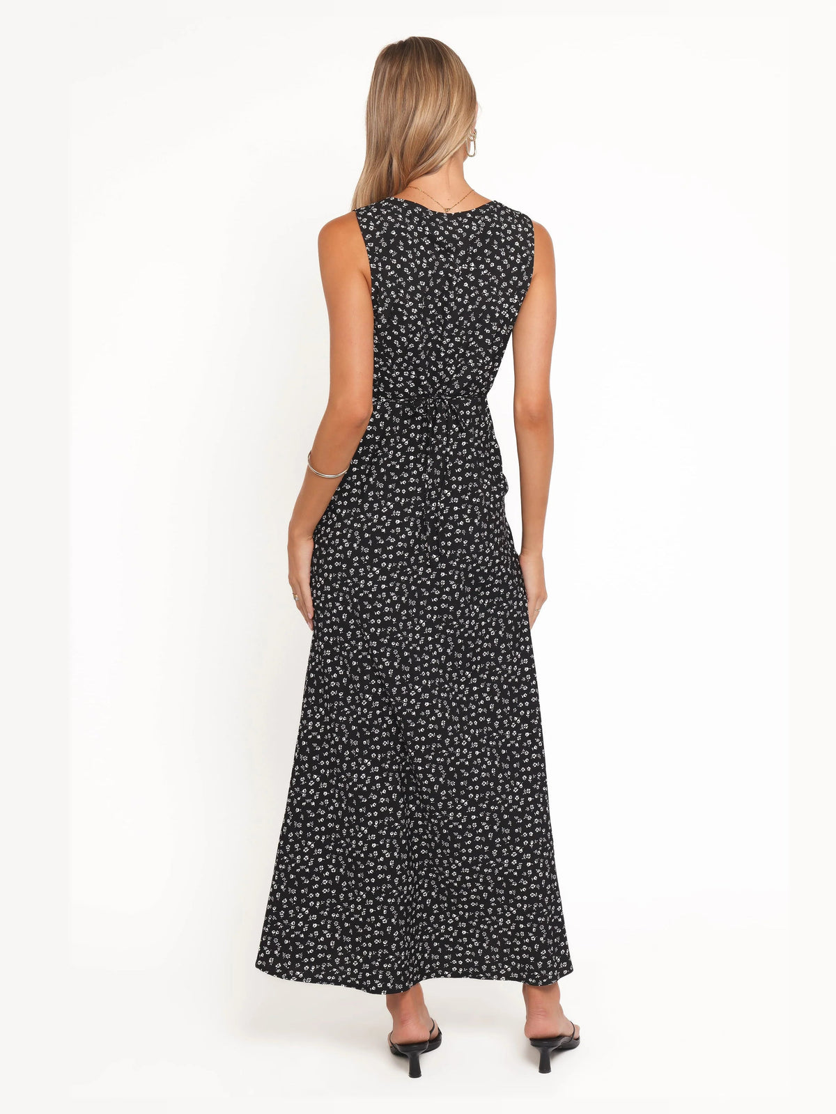 Gray formal dress with a-line detailing