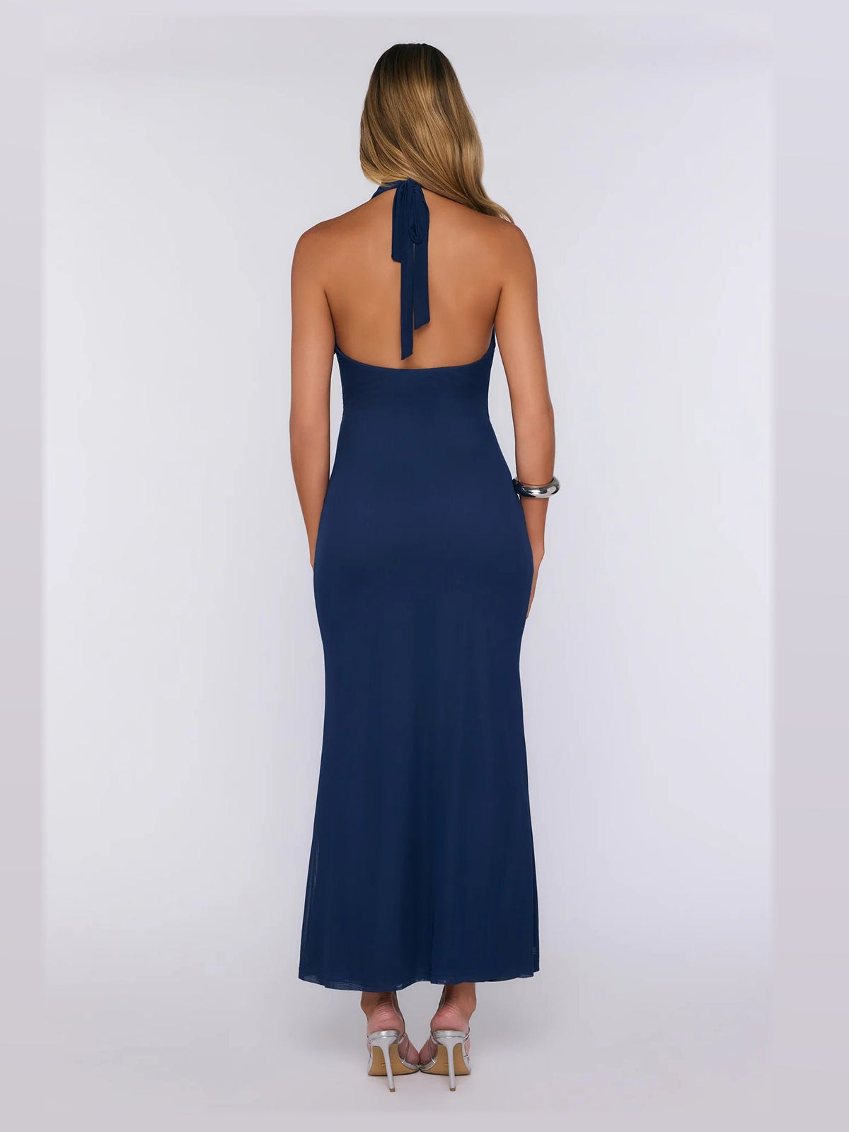 Navy formal dress with a-line detailing