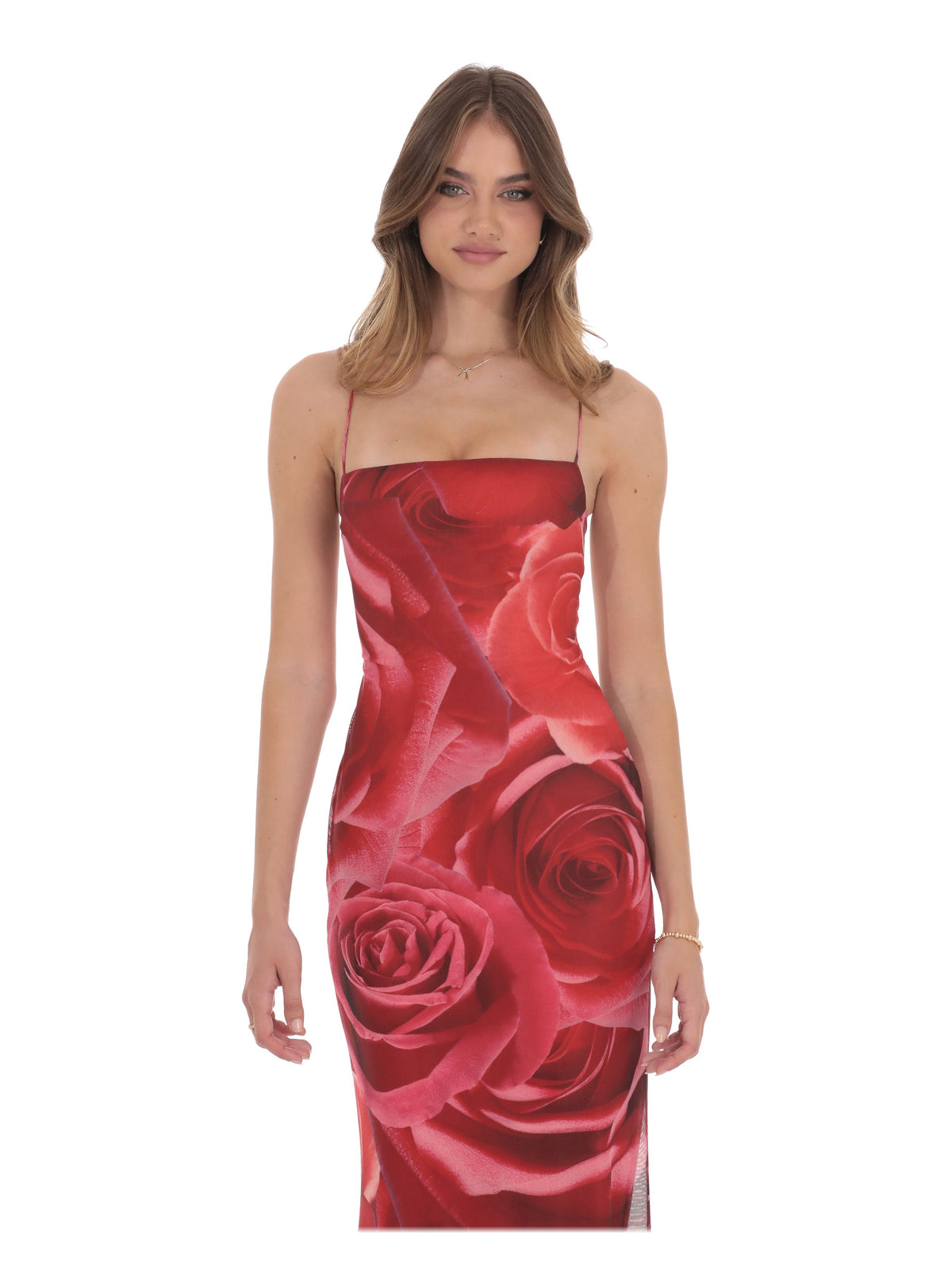 Red bridesmaid dress with bodycon detailing