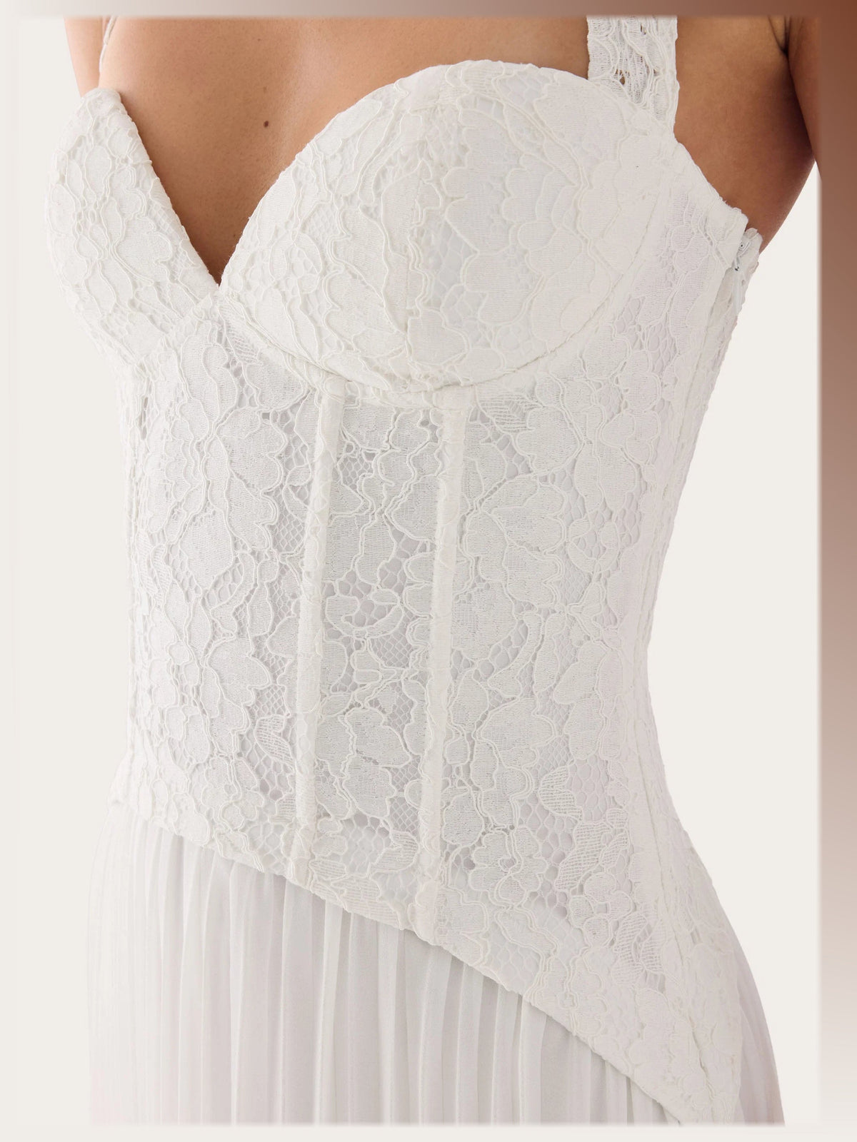 White formal dress with a-line detailing