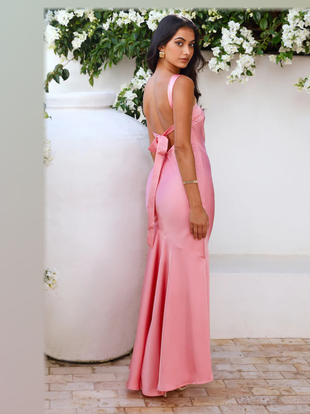 Pink formal dress with a-line detailing