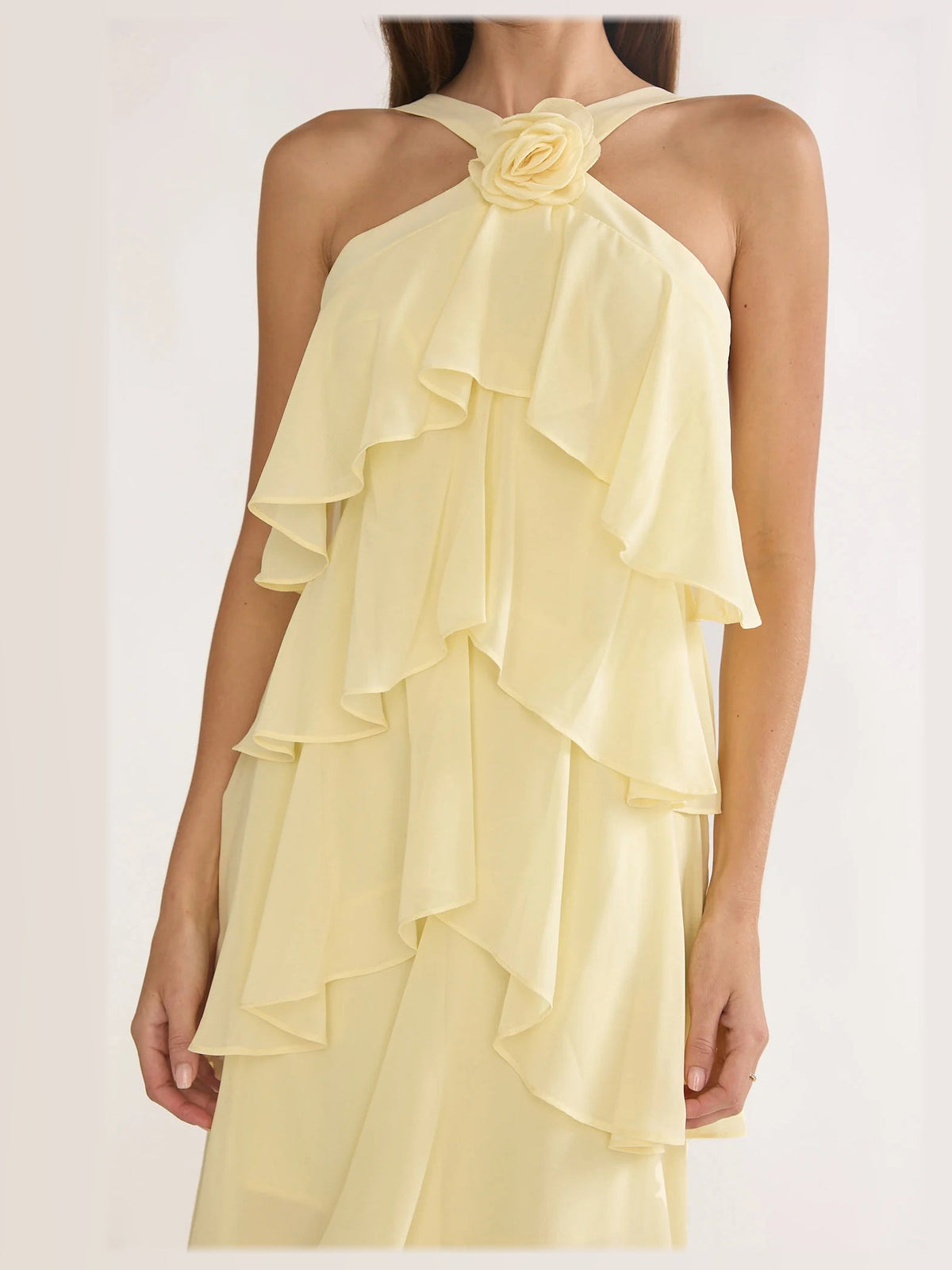 Yellow formal dress with tiered detailing