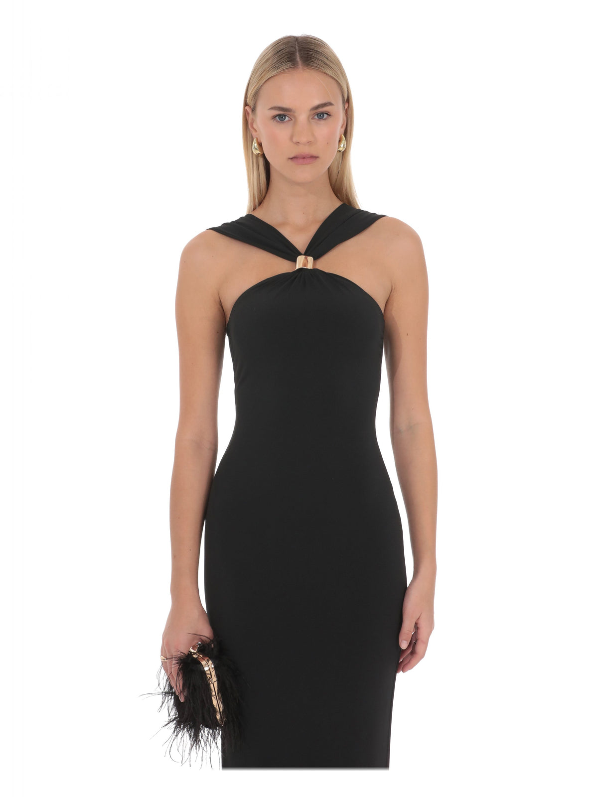 Black bridesmaid dress with a-line detailing