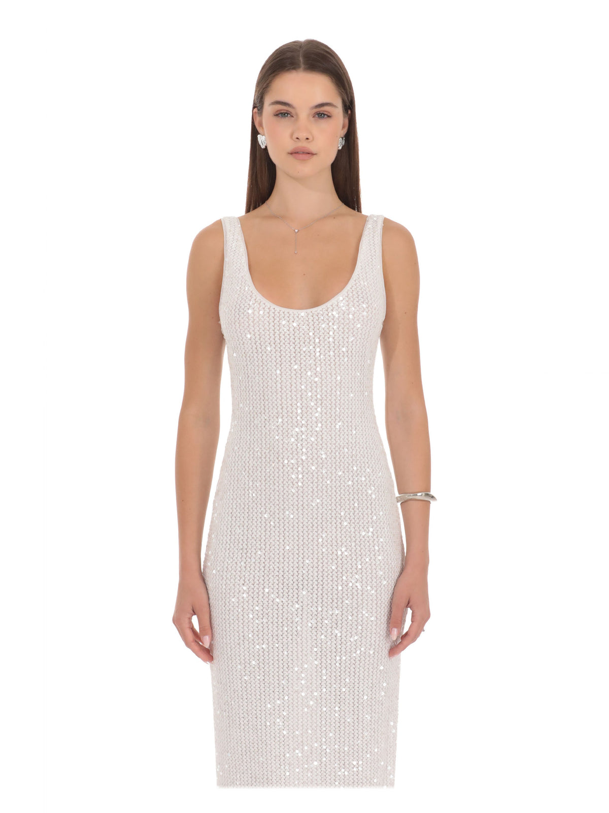 White bridesmaid dress with sequin detailing