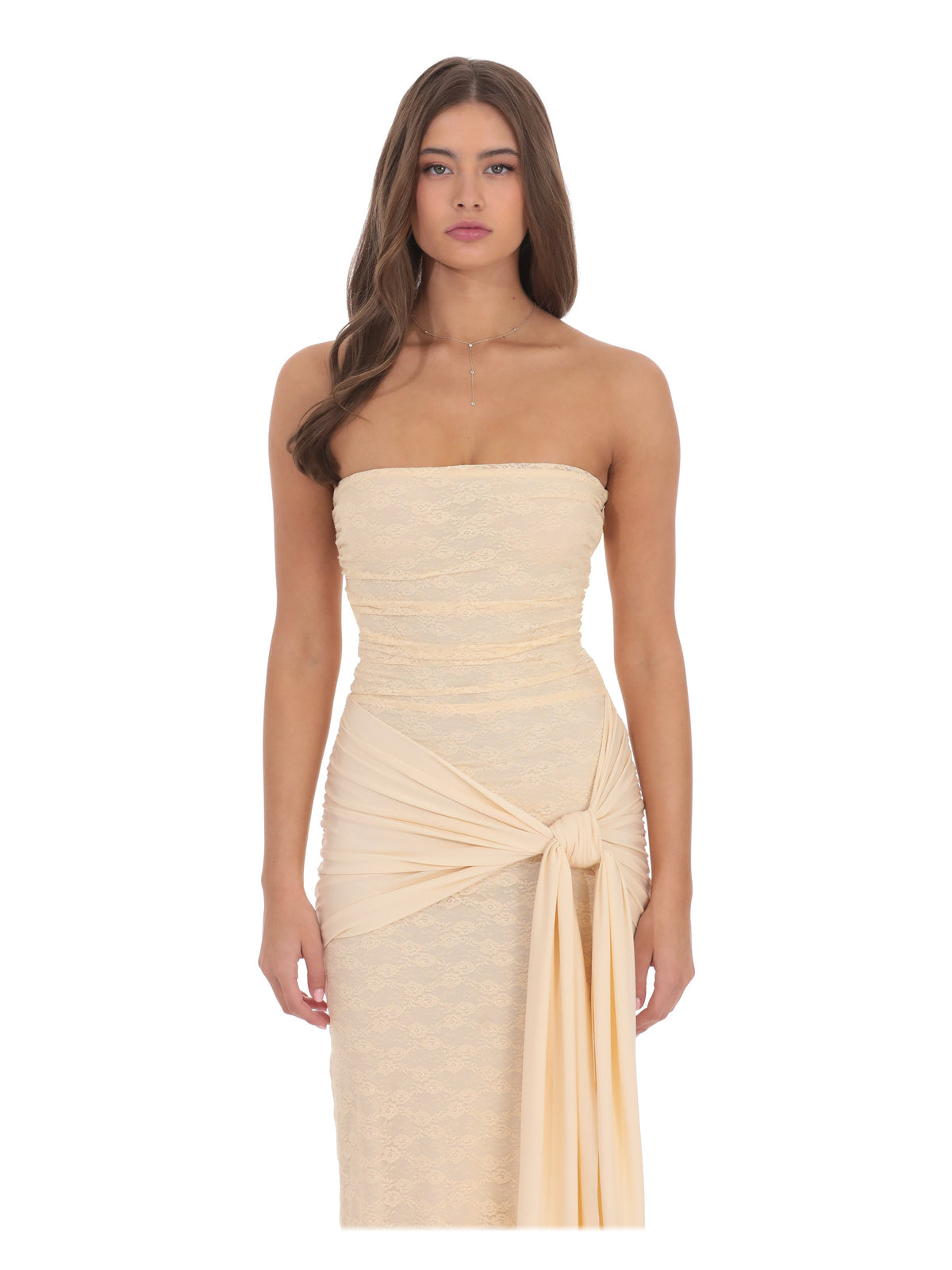 Vanilla bridesmaid dress with a-line detailing