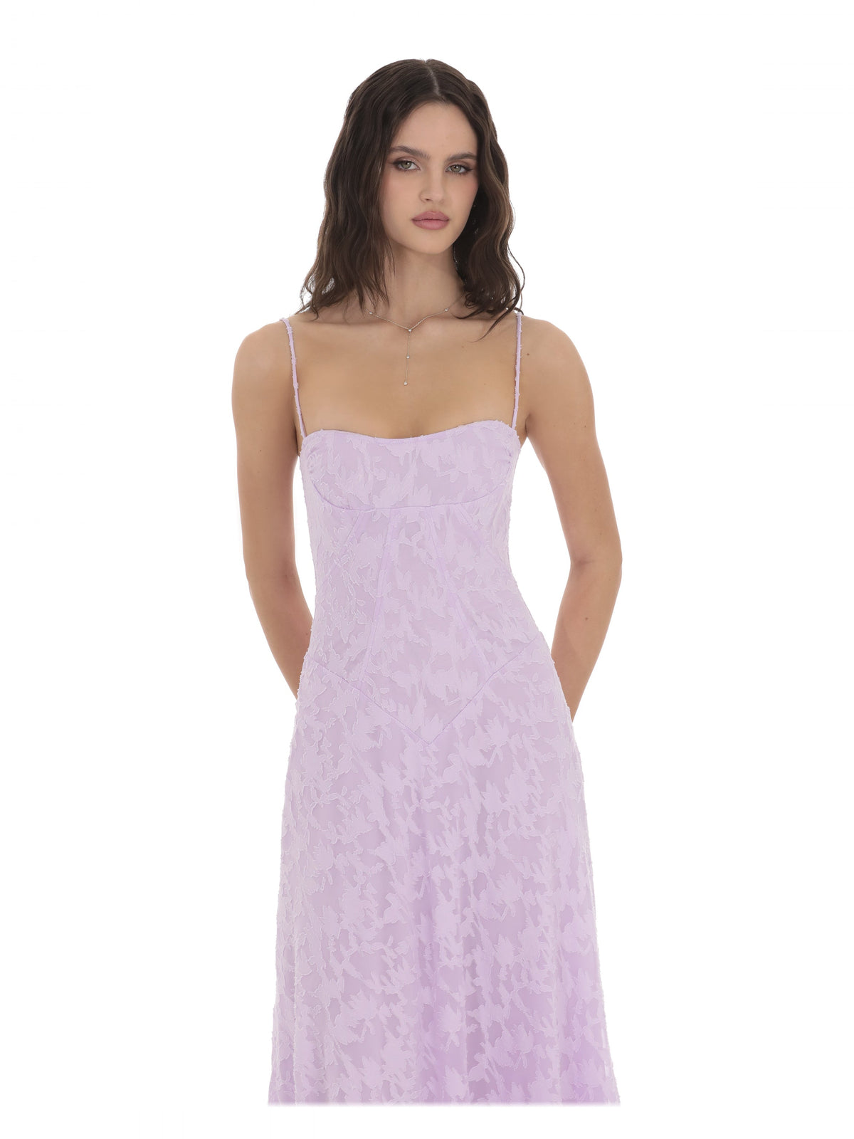 Lavender bridesmaid dress with a-line detailing