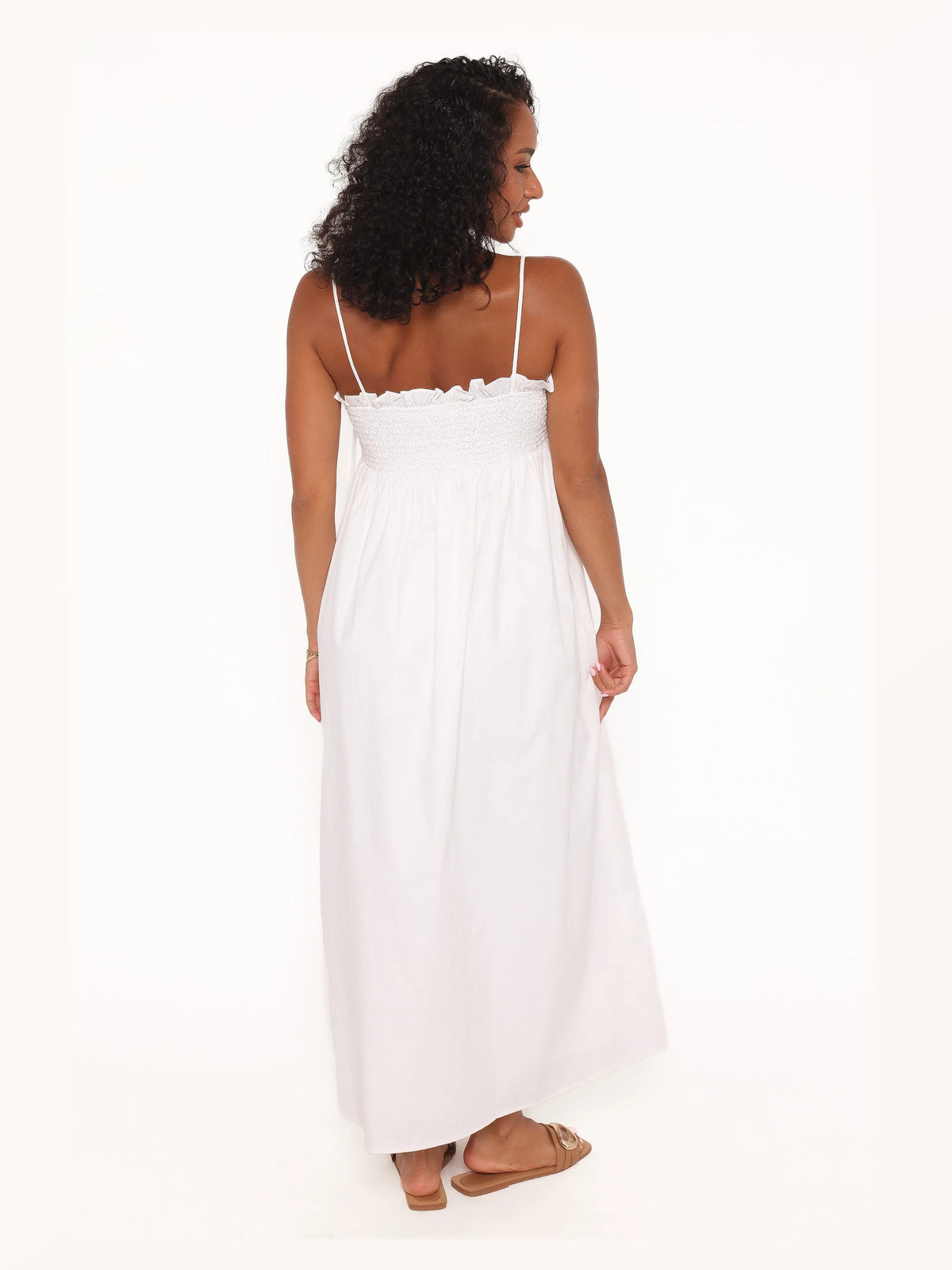 White formal dress with a-line detailing