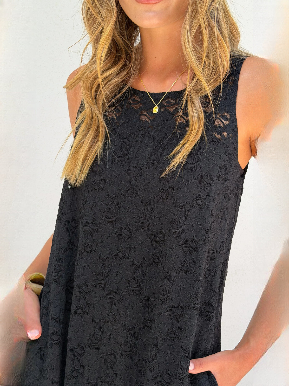 Black a-line maxi formal dress with V-neckline, alternate view showing the waist