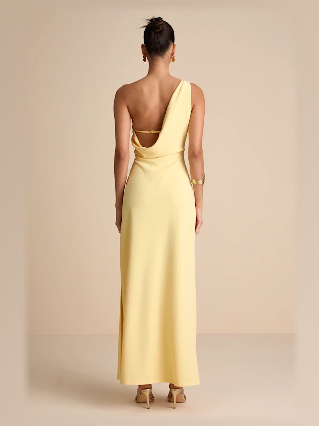 Light Yellow formal dress with column detailing