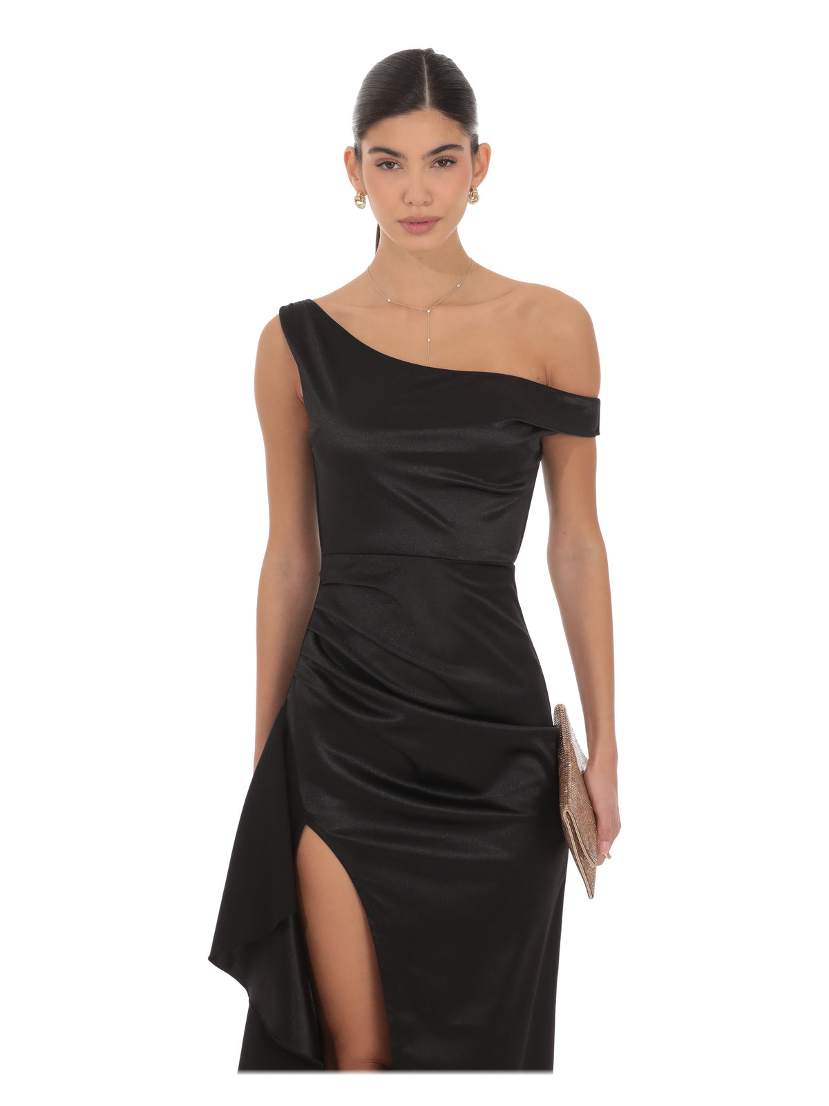 Black bridesmaid dress with a-line detailing