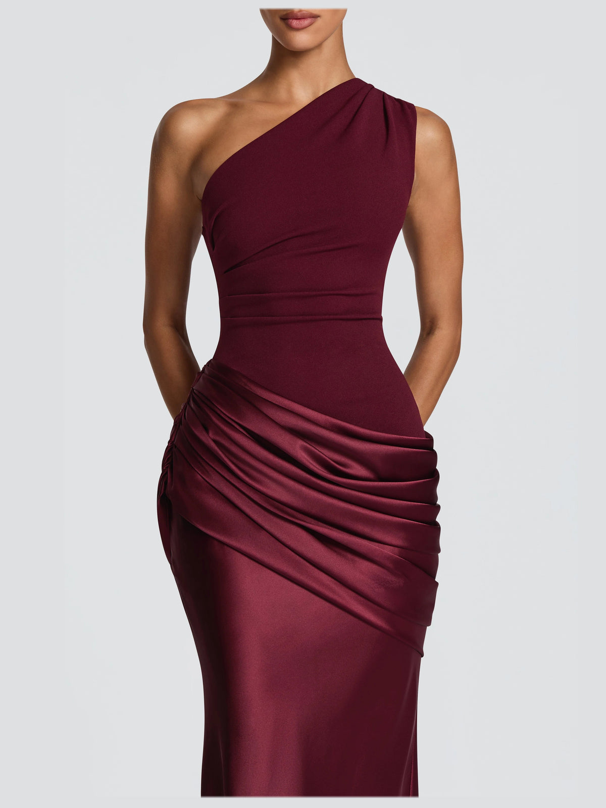 Cherry Lacquer formal dress with a-line detailing