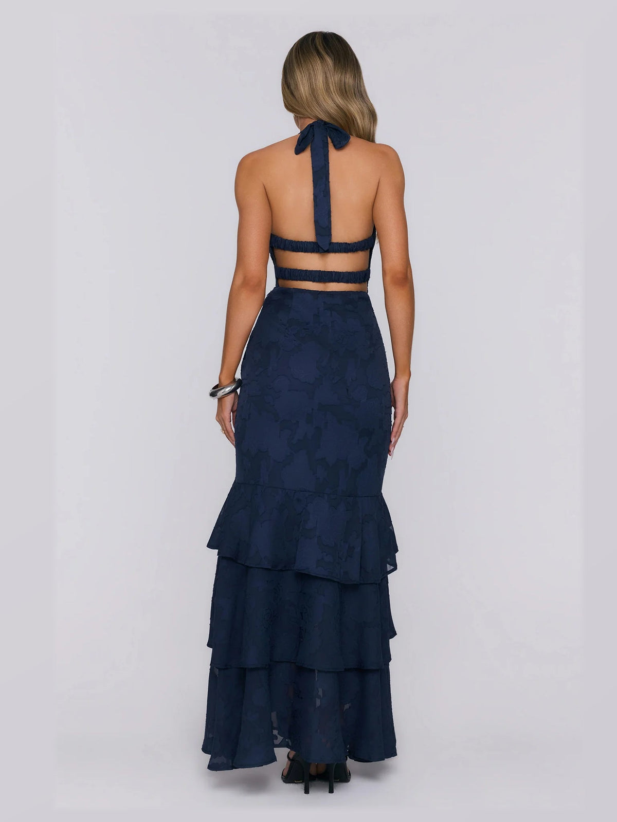 Navy formal dress with a-line detailing