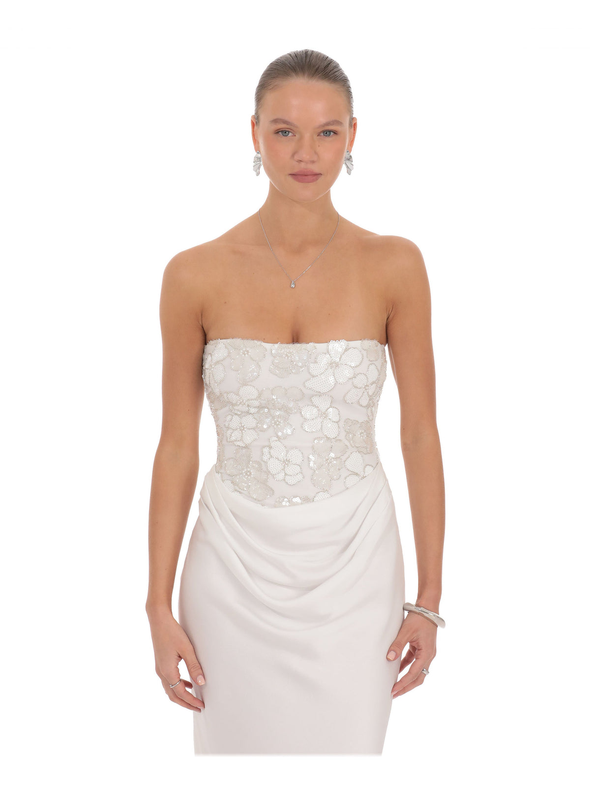 Ivory bridesmaid dress with a-line detailing