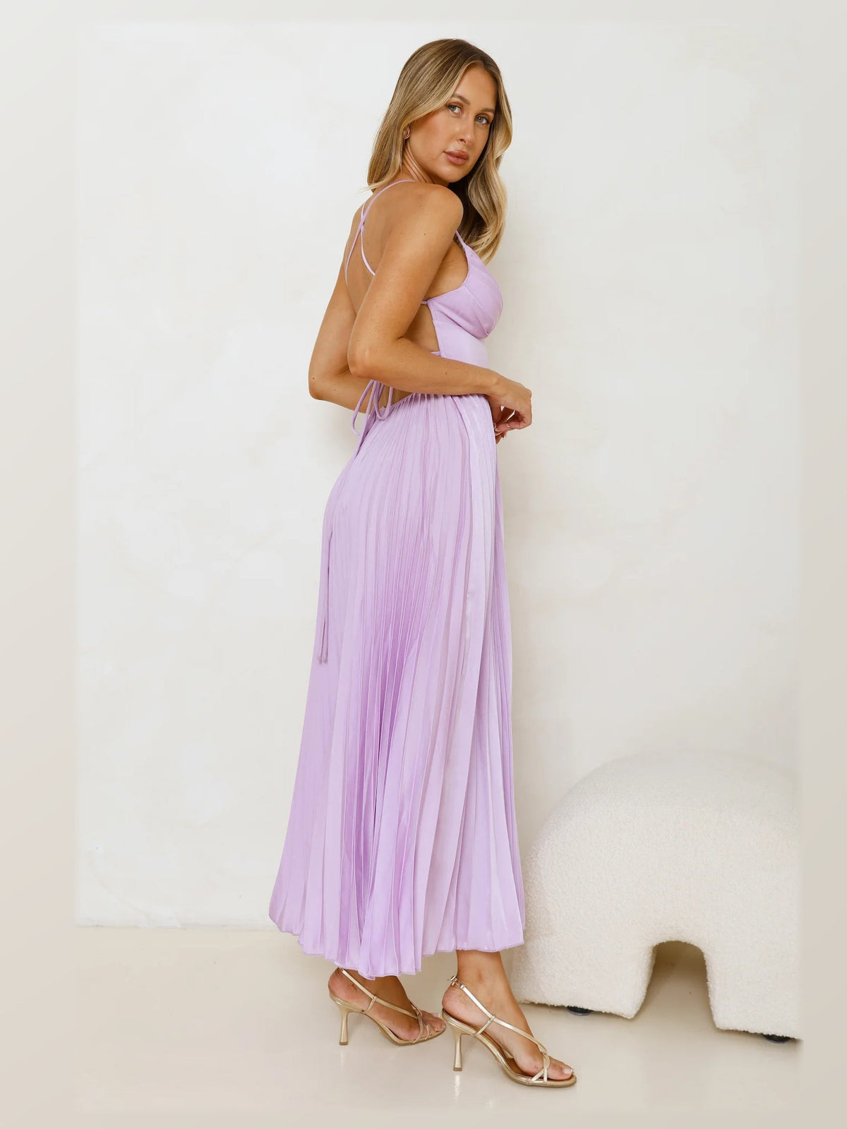 Lilac formal dress with a-line detailing