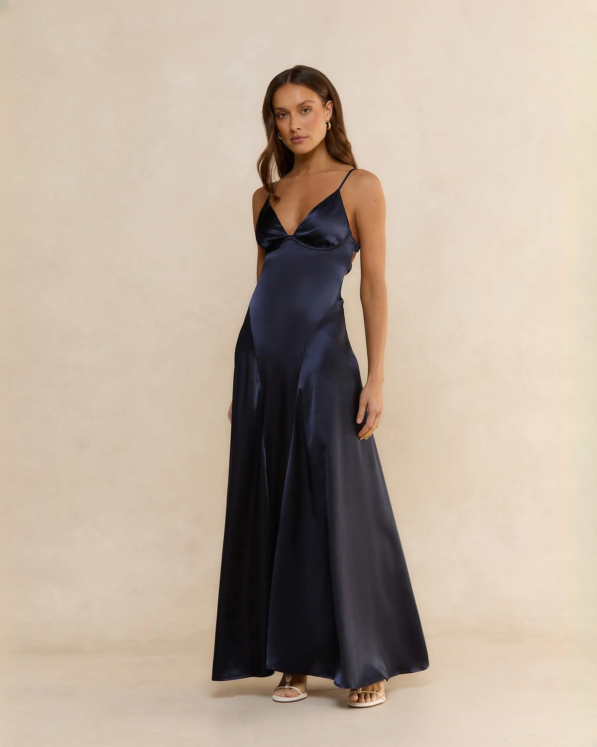 sleeveless satin a-line maxi bridesmaid dress - image 4