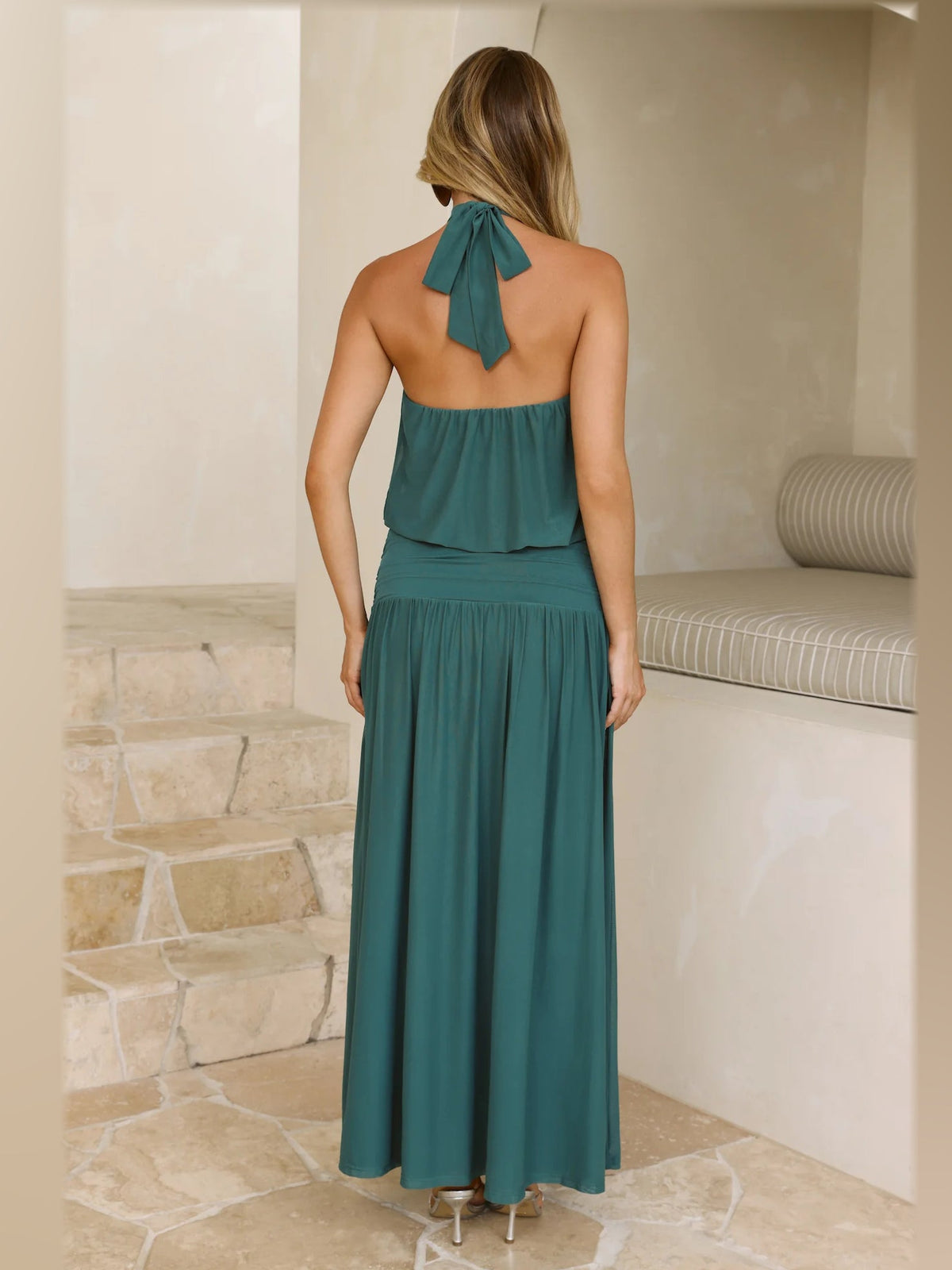 Hunter Green formal dress with a-line detailing