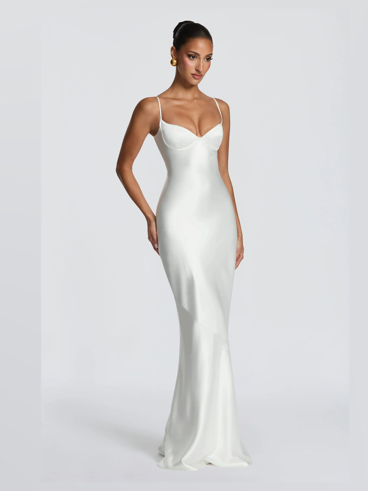 Ivory formal dress with a-line detailing