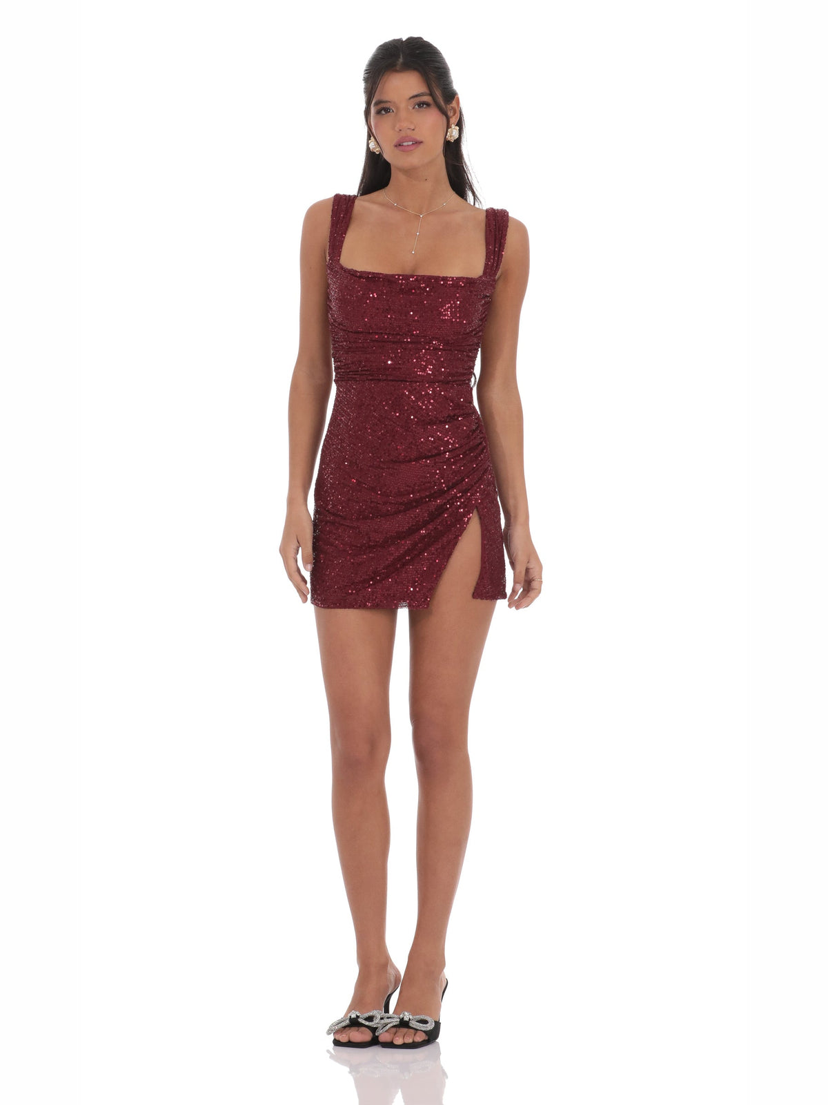 Red homecoming dress with sequin detailing