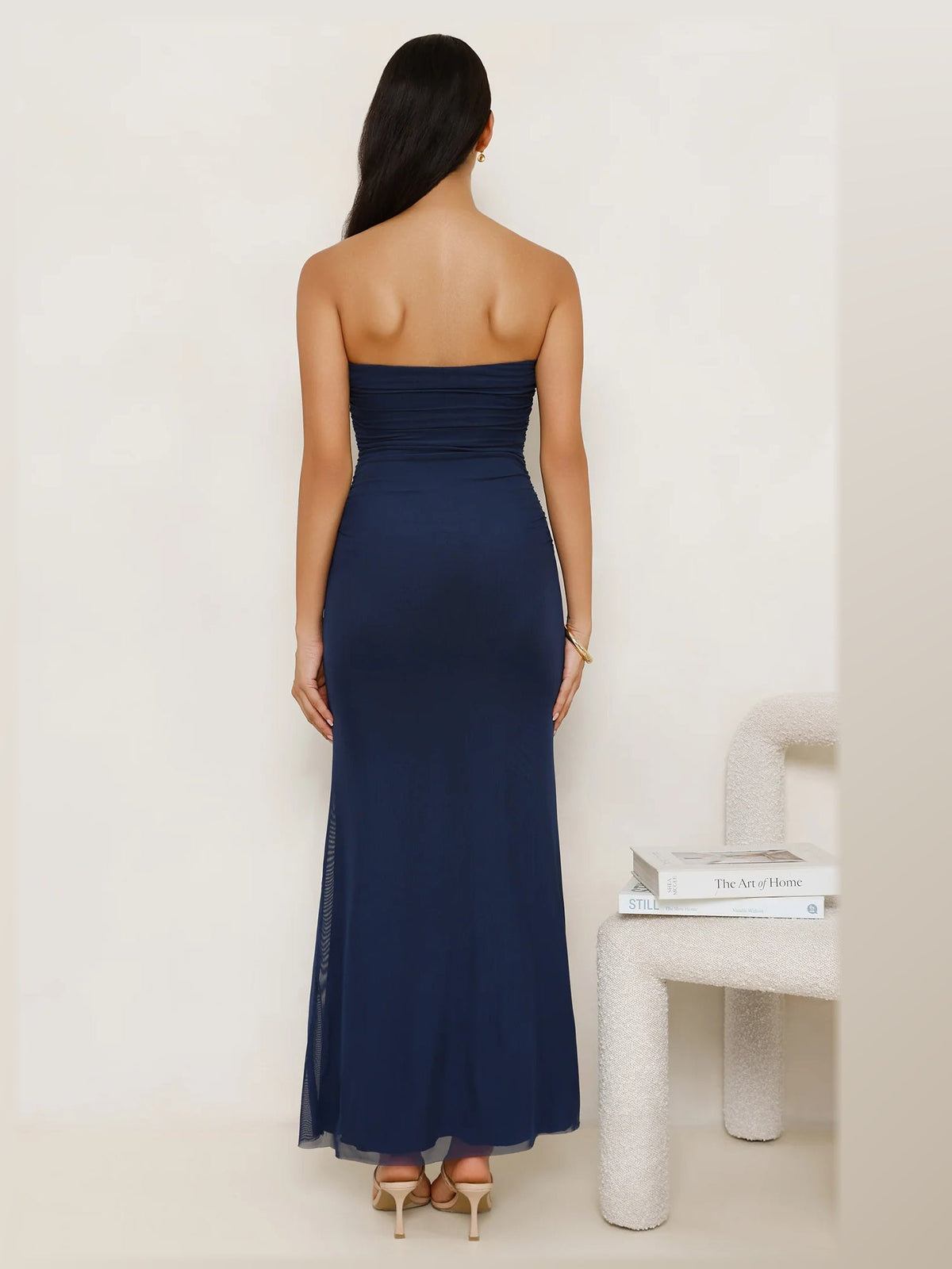 Navy formal dress with a-line detailing