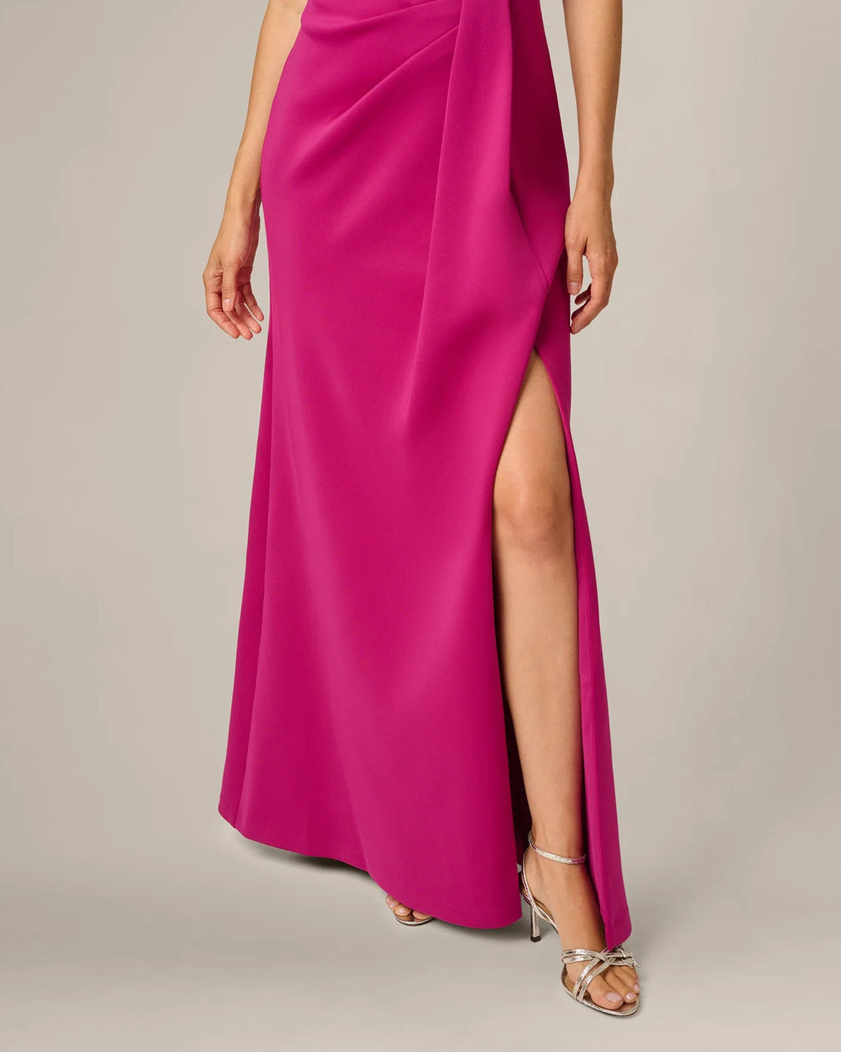 Hot orchid satin mermaid maxi dress with twisted waist detail and side slit hem
