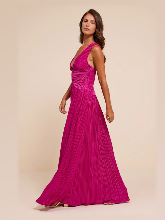 Berry Pink formal dress with a-line detailing