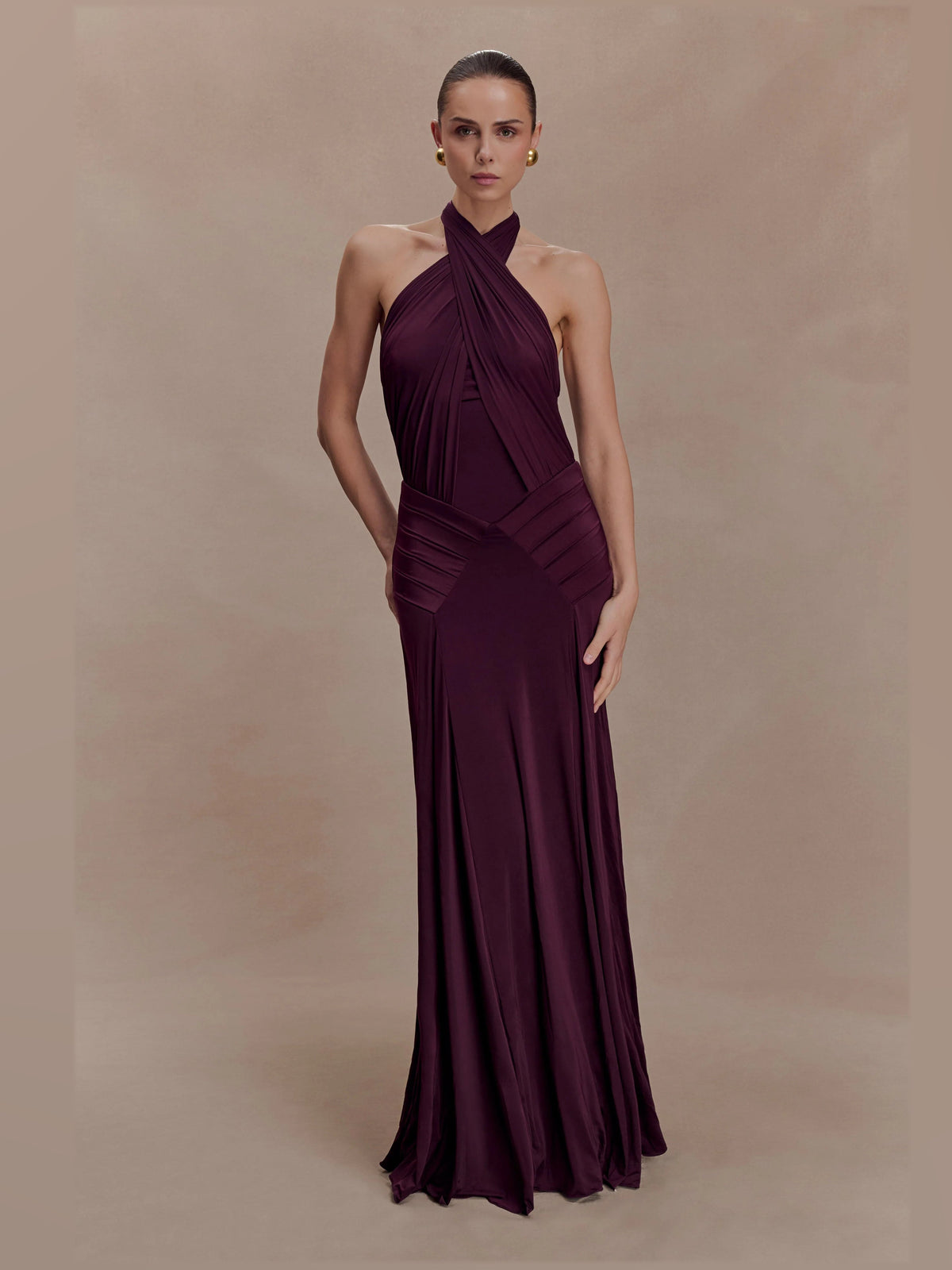 Mahogany formal dress with a-line detailing