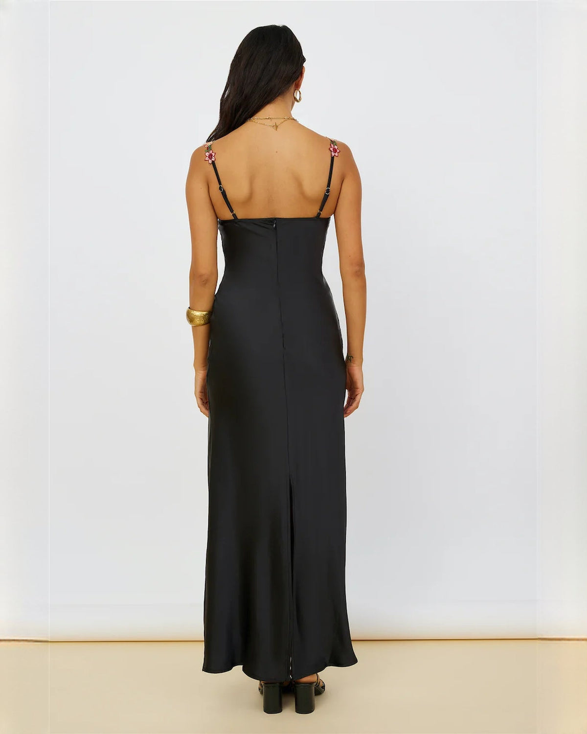 sleeveless satin a-line maxi bridesmaid dress - image 4