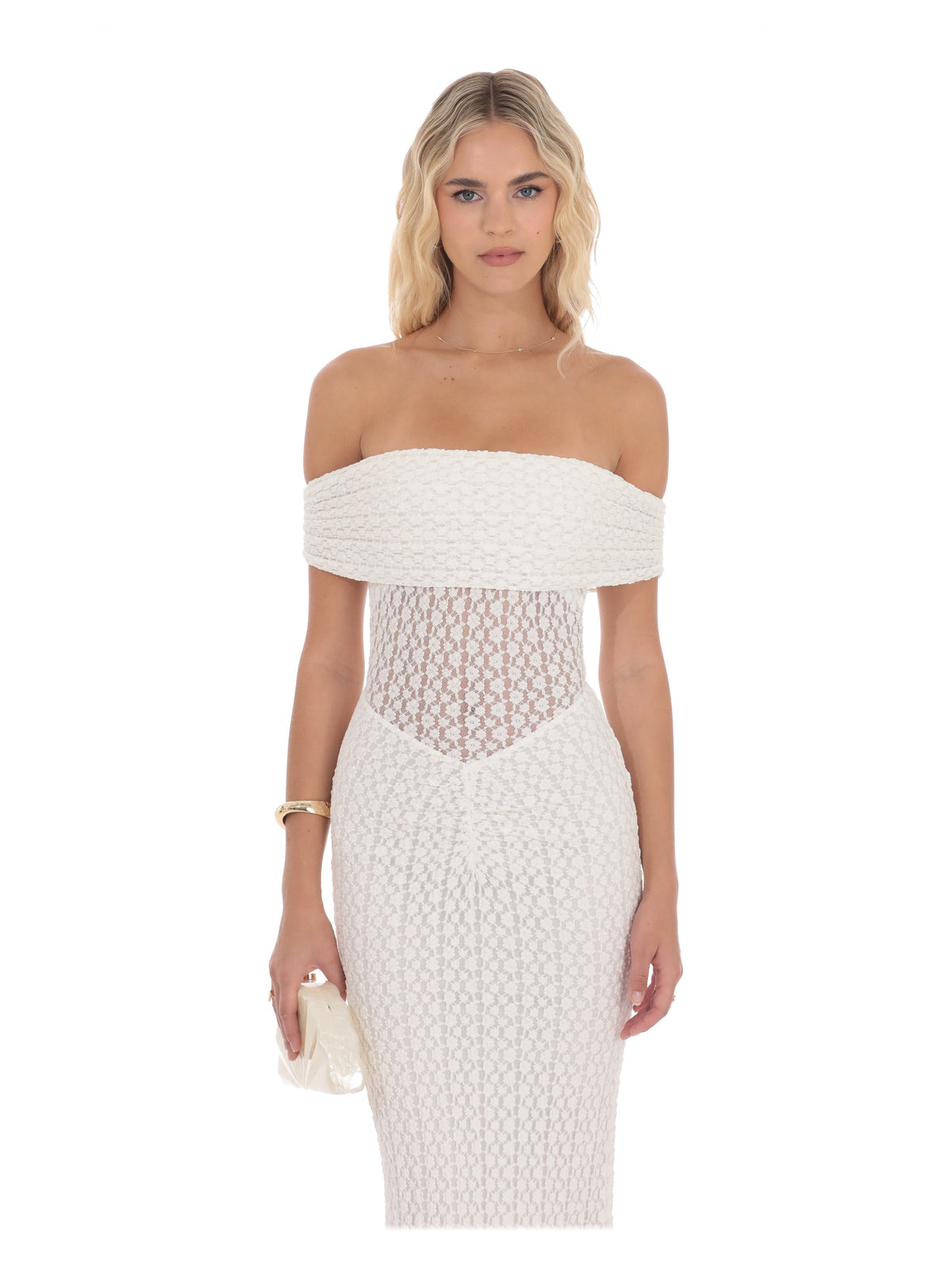 White bridesmaid dress with bodycon detailing