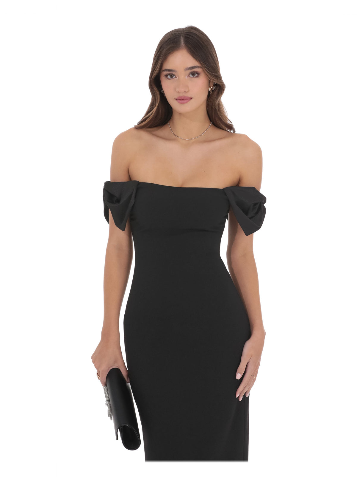 Black bridesmaid dress with bow detailing