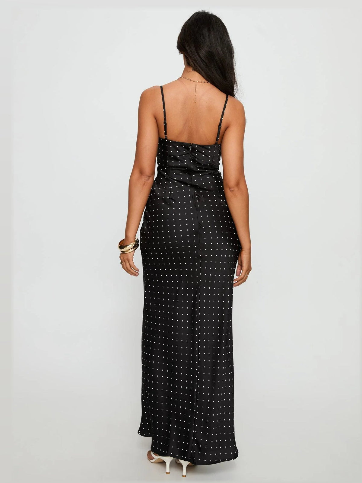 Black formal dress with a-line detailing