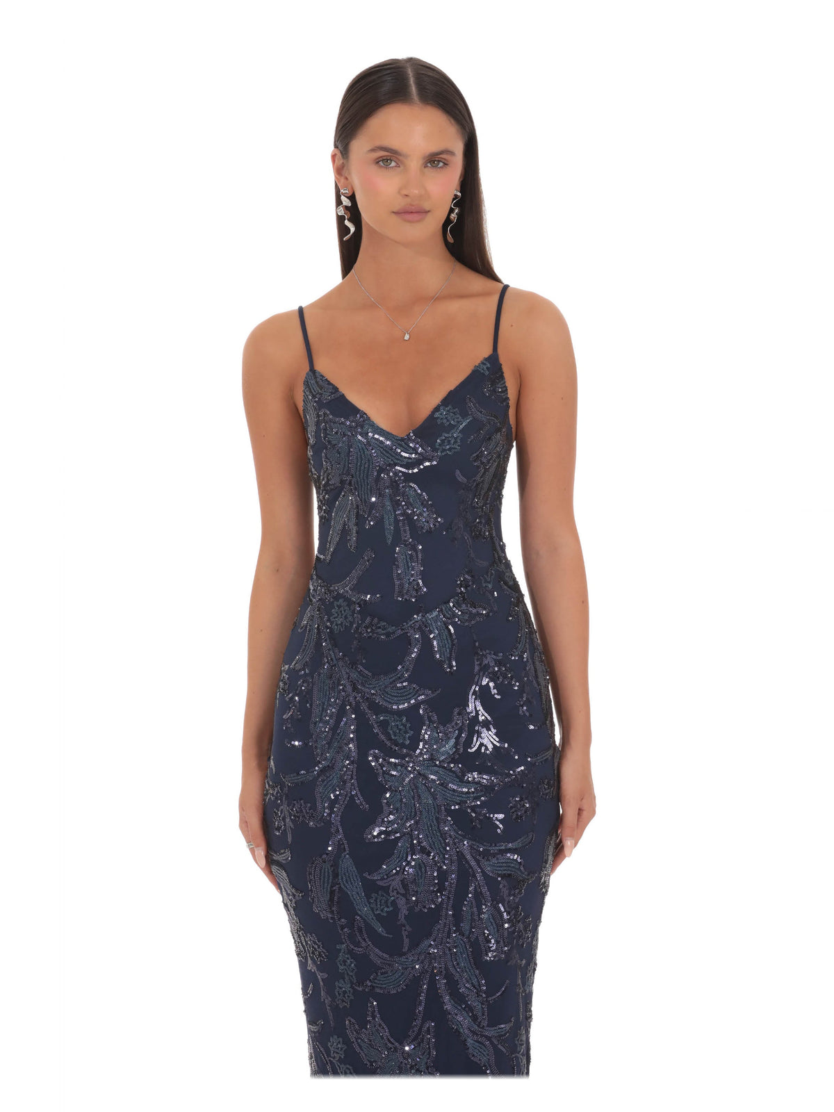 Navy bridesmaid dress with sequin detailing