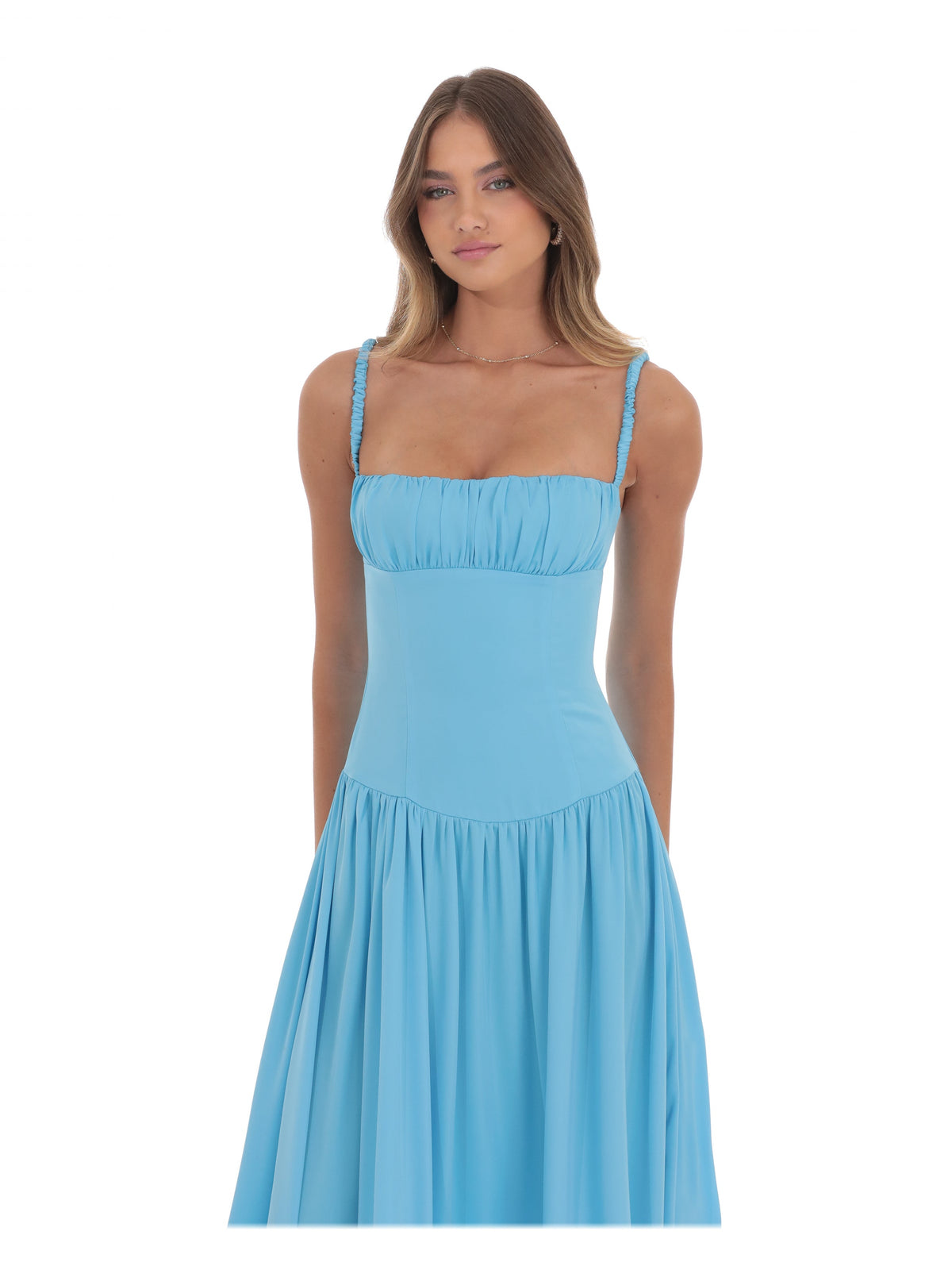 Aqua Blue bridesmaid dress with ruched detailing