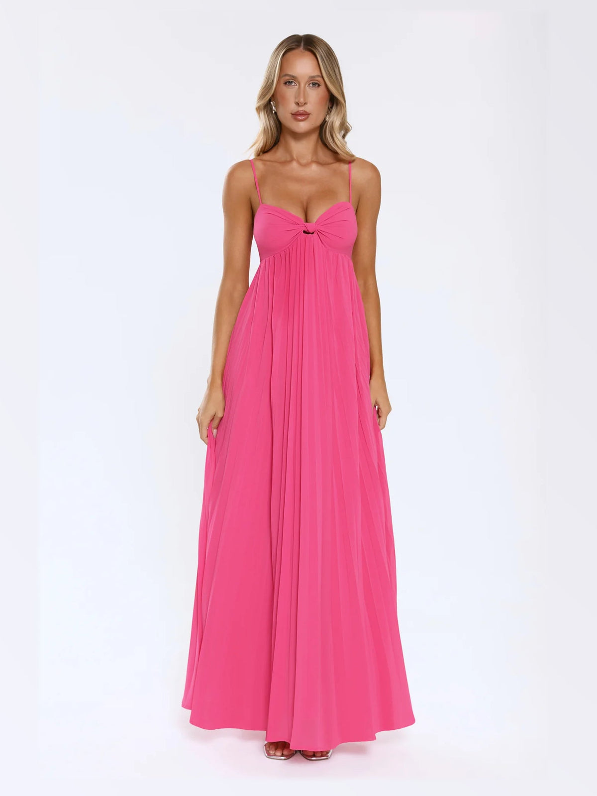 Pink maxi formal dress, alternate full-length view showing the skirt