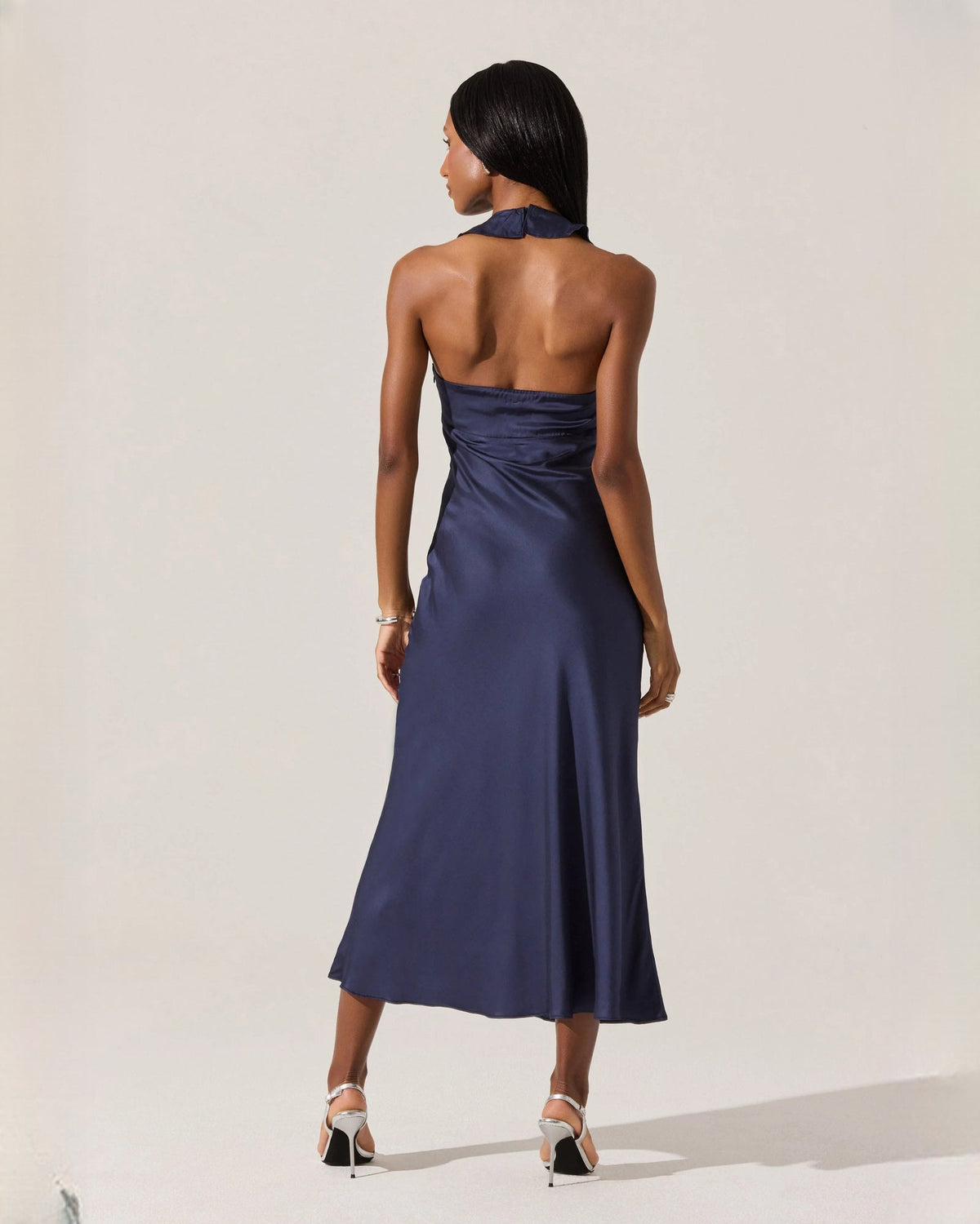 halter neck satin a-line maxi bridesmaid dress - image 4
