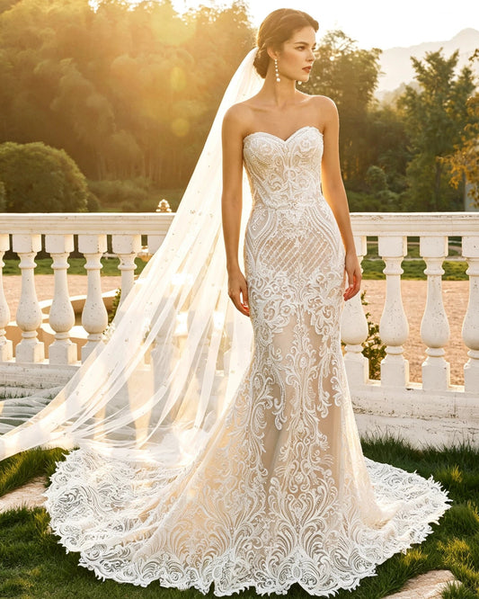 strapless sweetheart lace mermaid wedding dress - image 5
