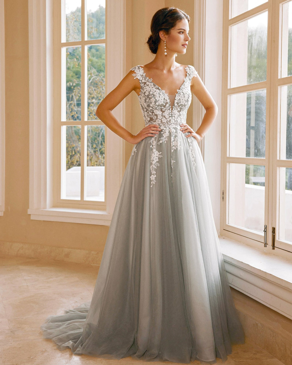cap sleeve v-neck lace applique a-line wedding dress - image 5