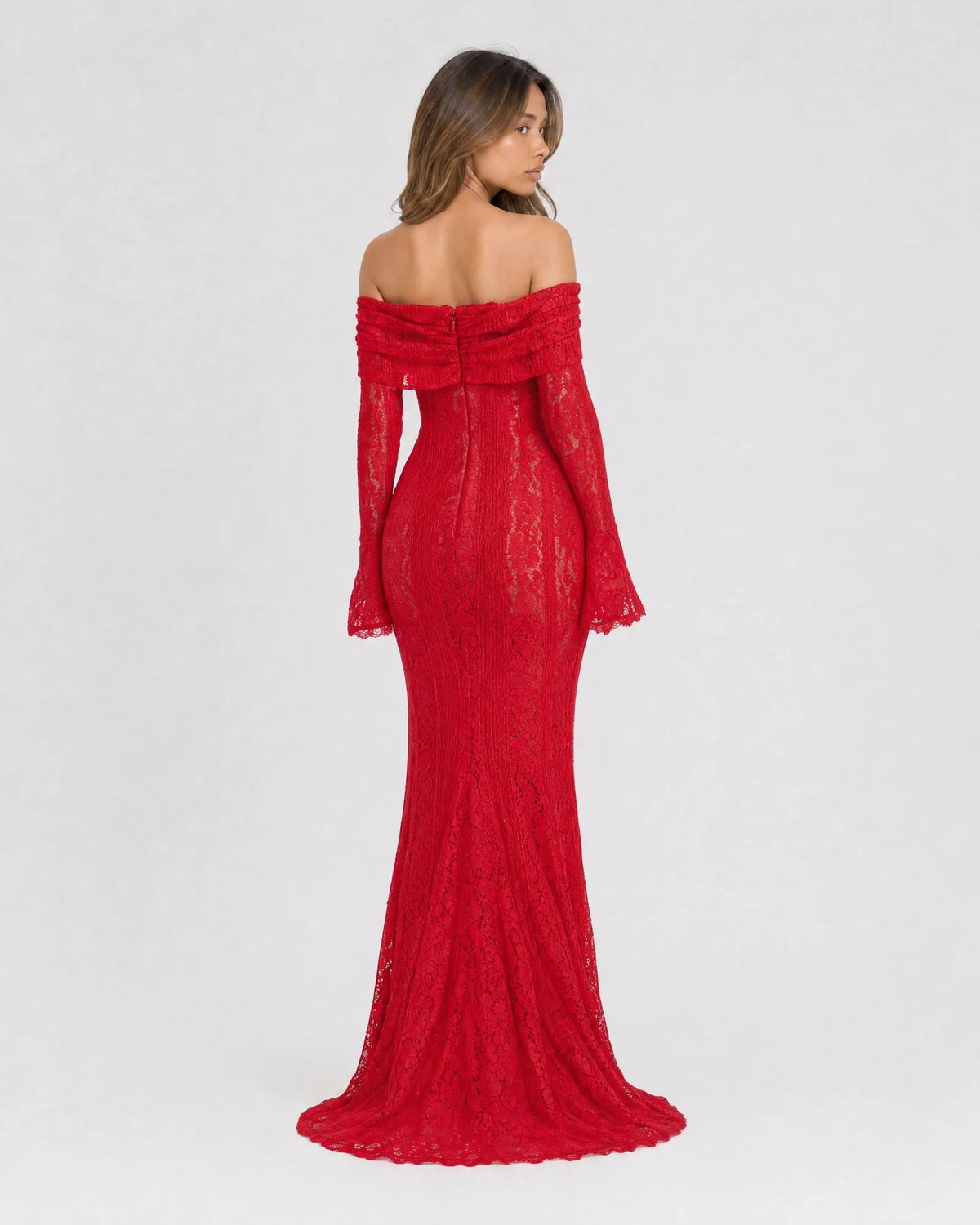 off-shoulder bell sleeve lace mermaid formal dress - image 5