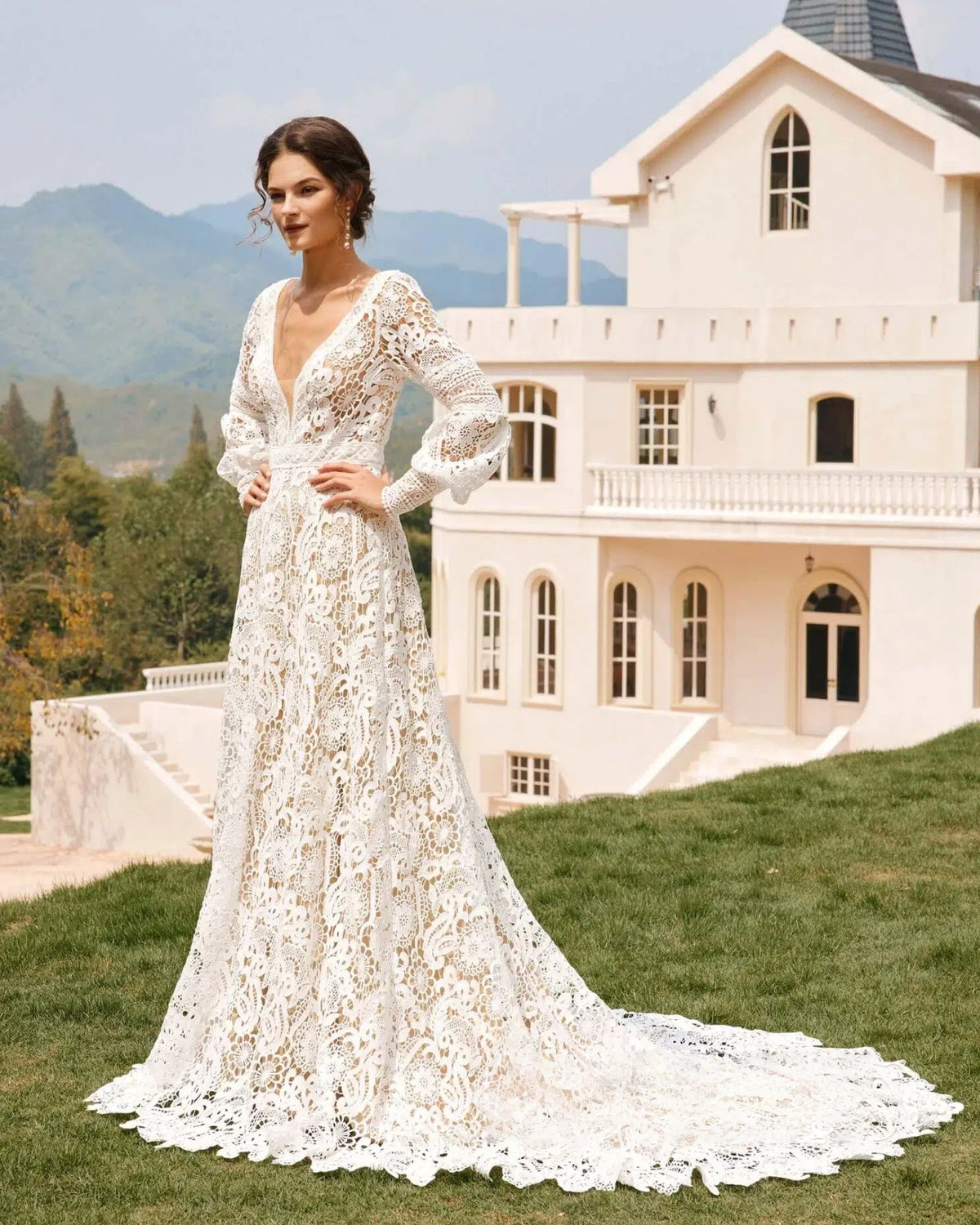 boho bishop sleeve crochet lace wedding dress - image 5