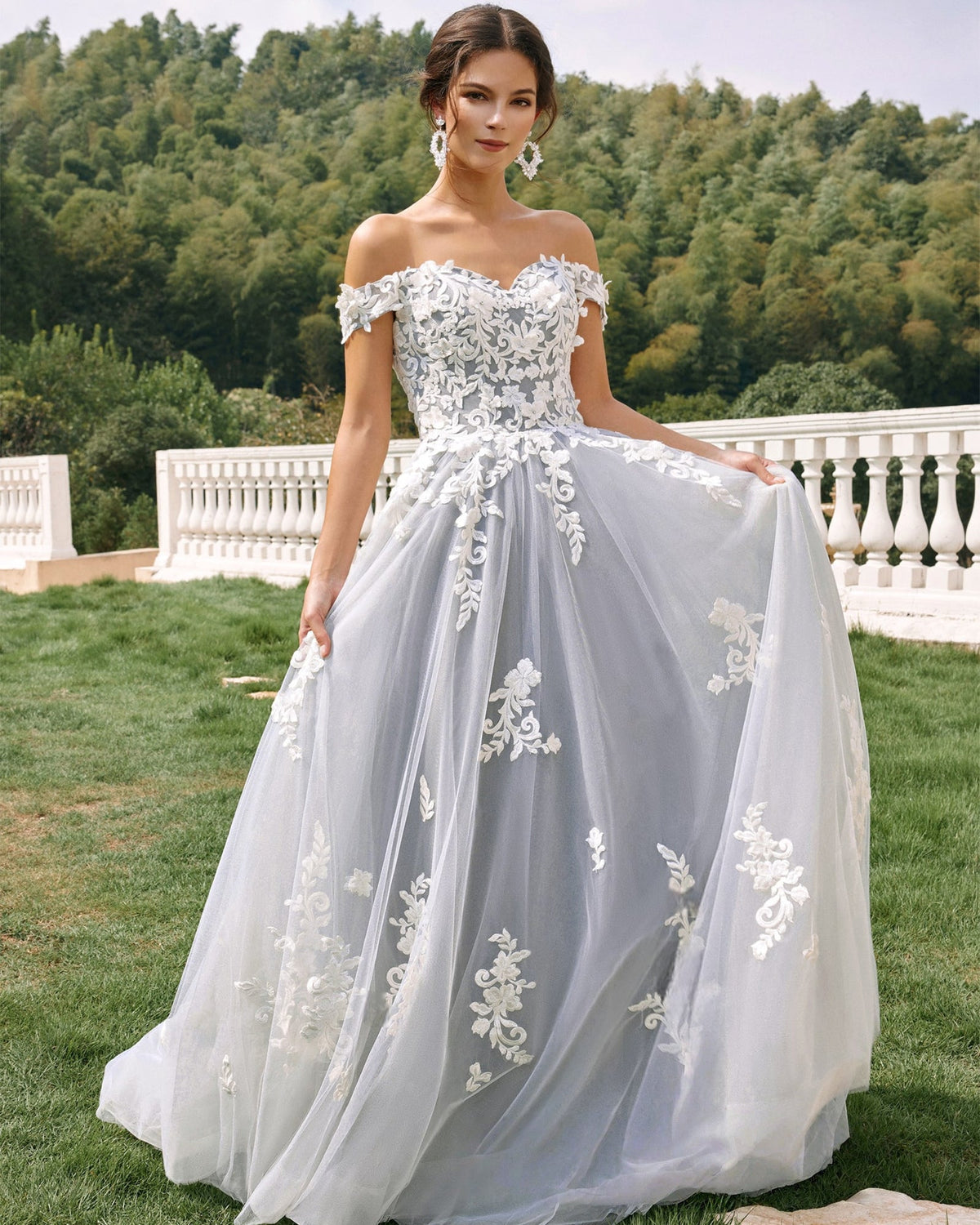 off-shoulder lace applique tulle ball gown wedding dress - image 5