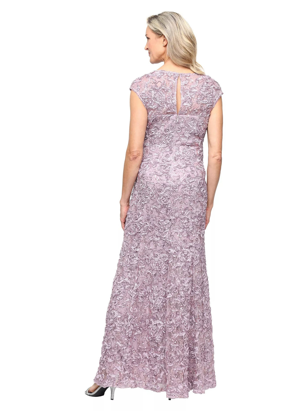 Mauve sweetheart mermaid formal dress, back view with cap sleeves