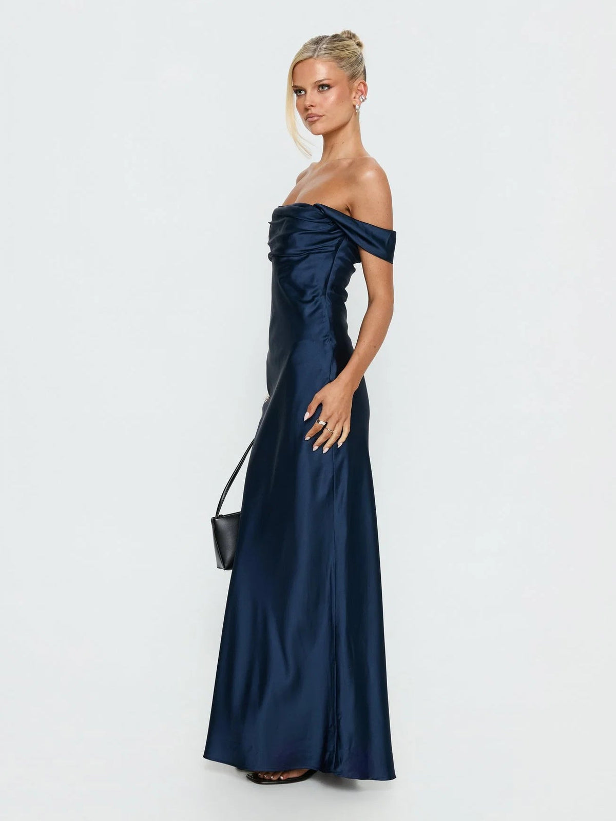 Navy formal dress with a-line shape