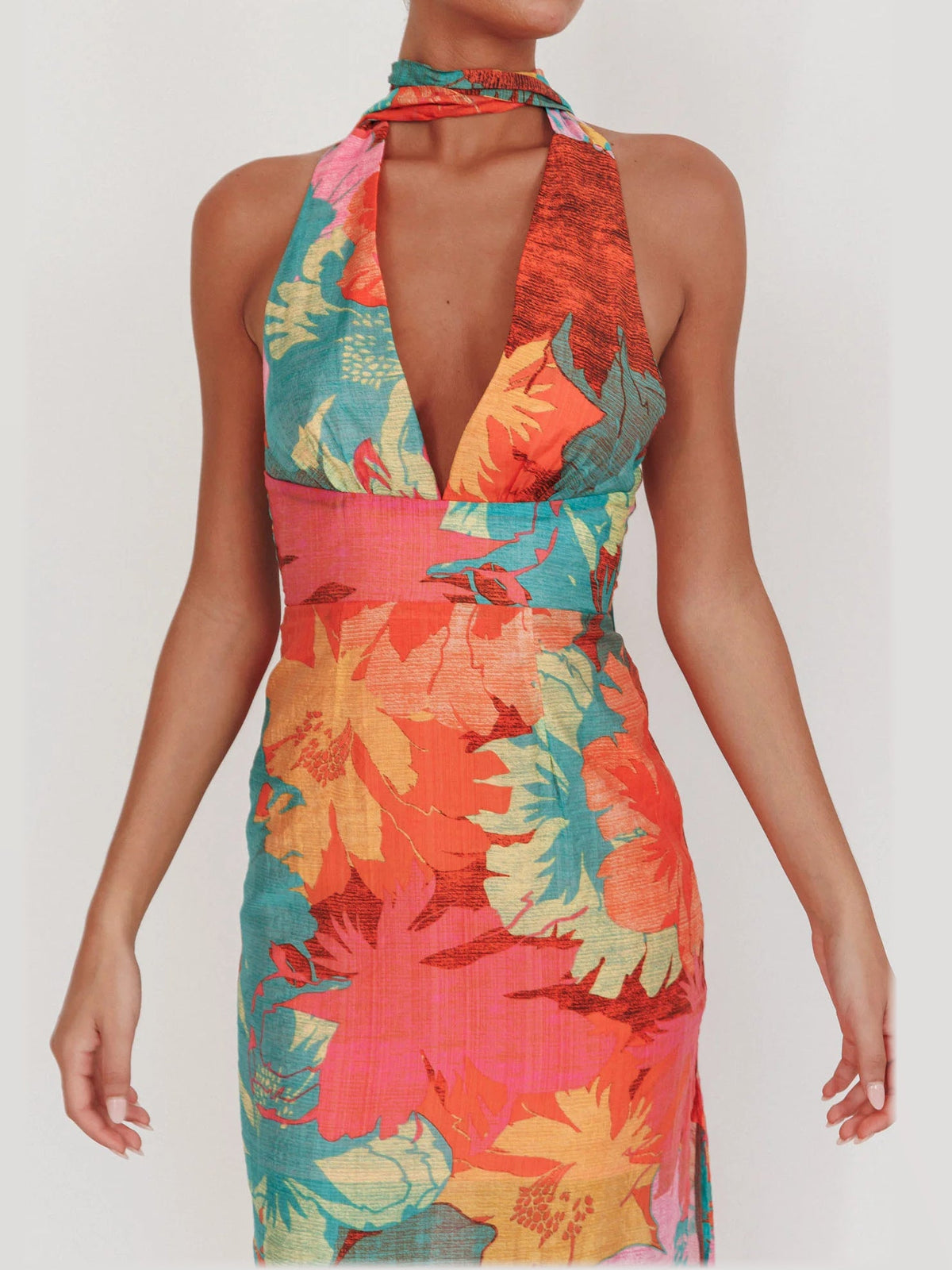 Pink maxi formal dress, alternate full-length view showing the hem
