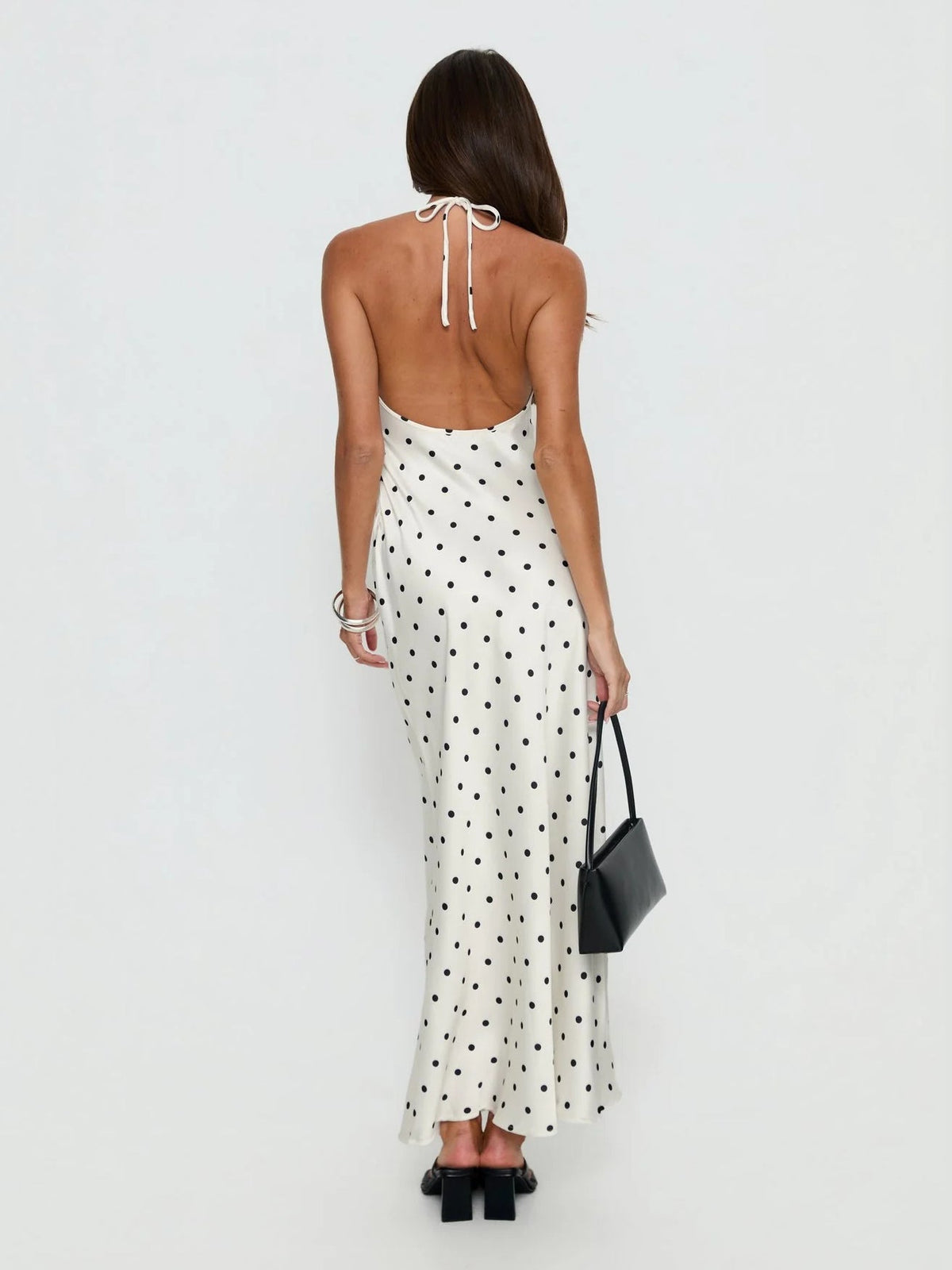 Cream Polka Dot formal dress with a-line shape