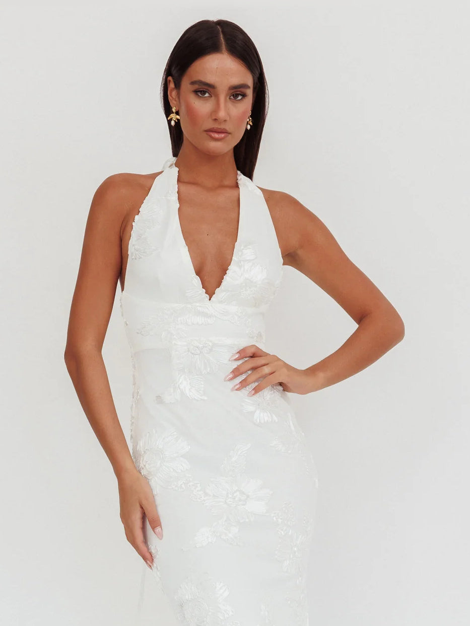 White formal dress with a-line shape