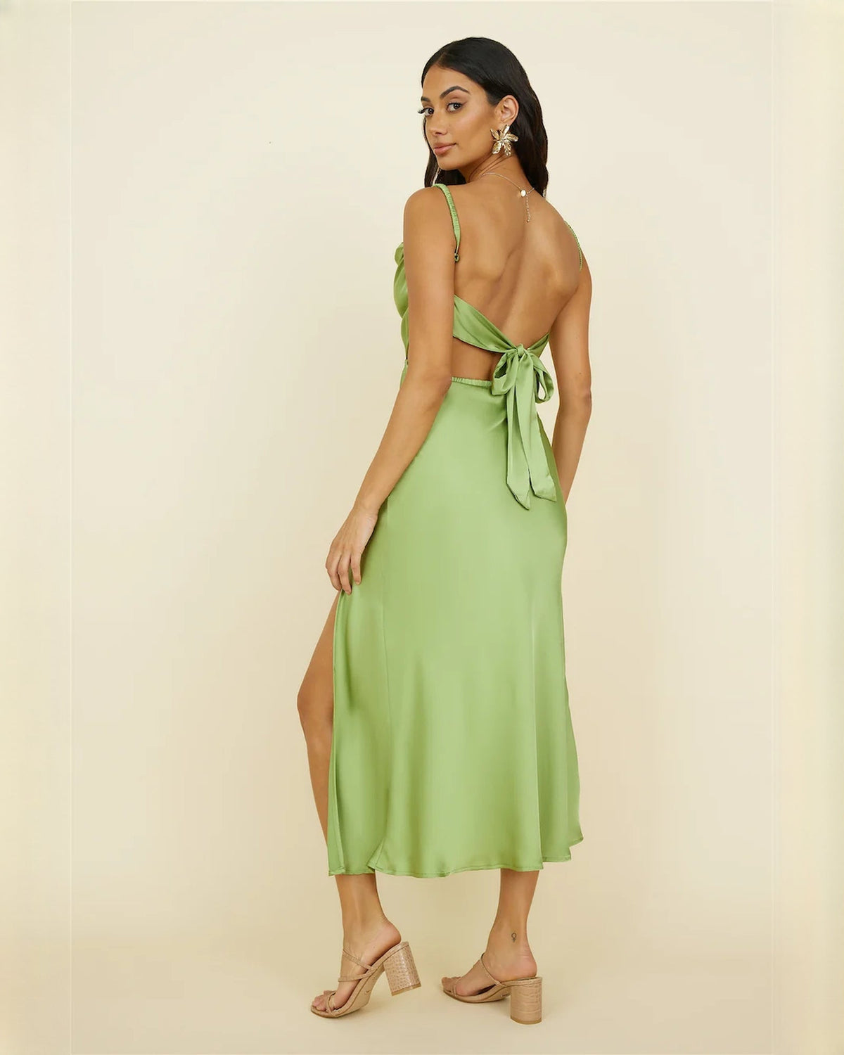 sleeveless satin a-line midi bridesmaid dress - image 5