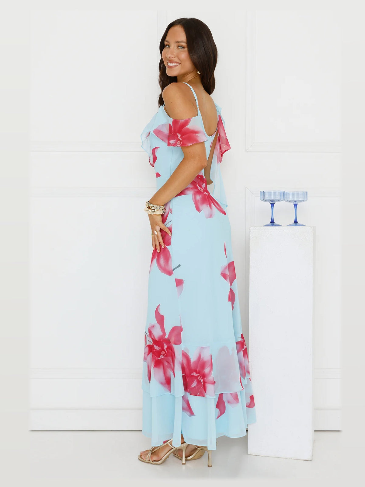 Blue formal dress with a-line shape