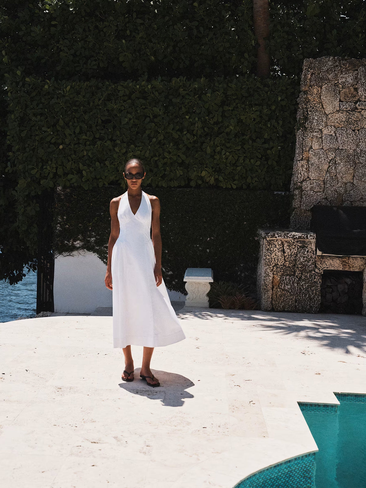 white midi formal dress, alternate full-length view showing the hem